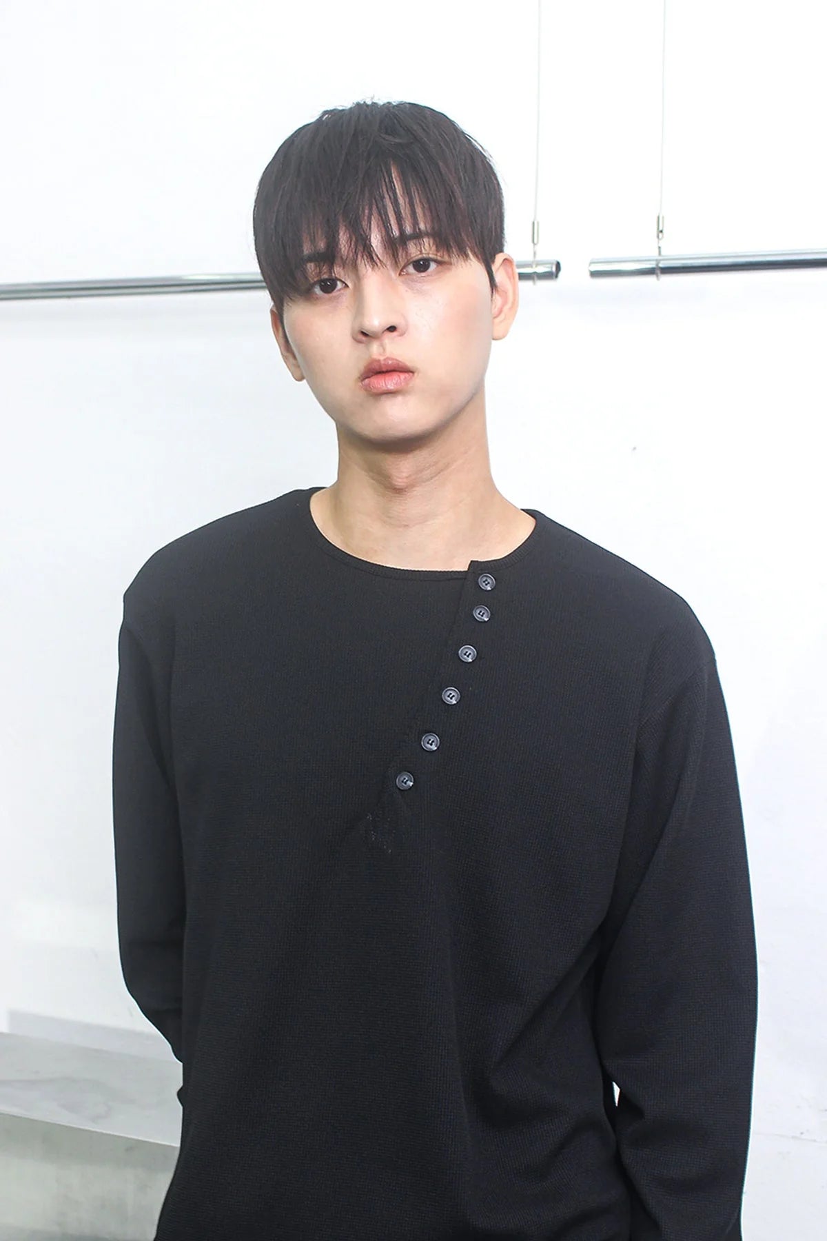 Crossline Henley Neck Long Sleeve Black