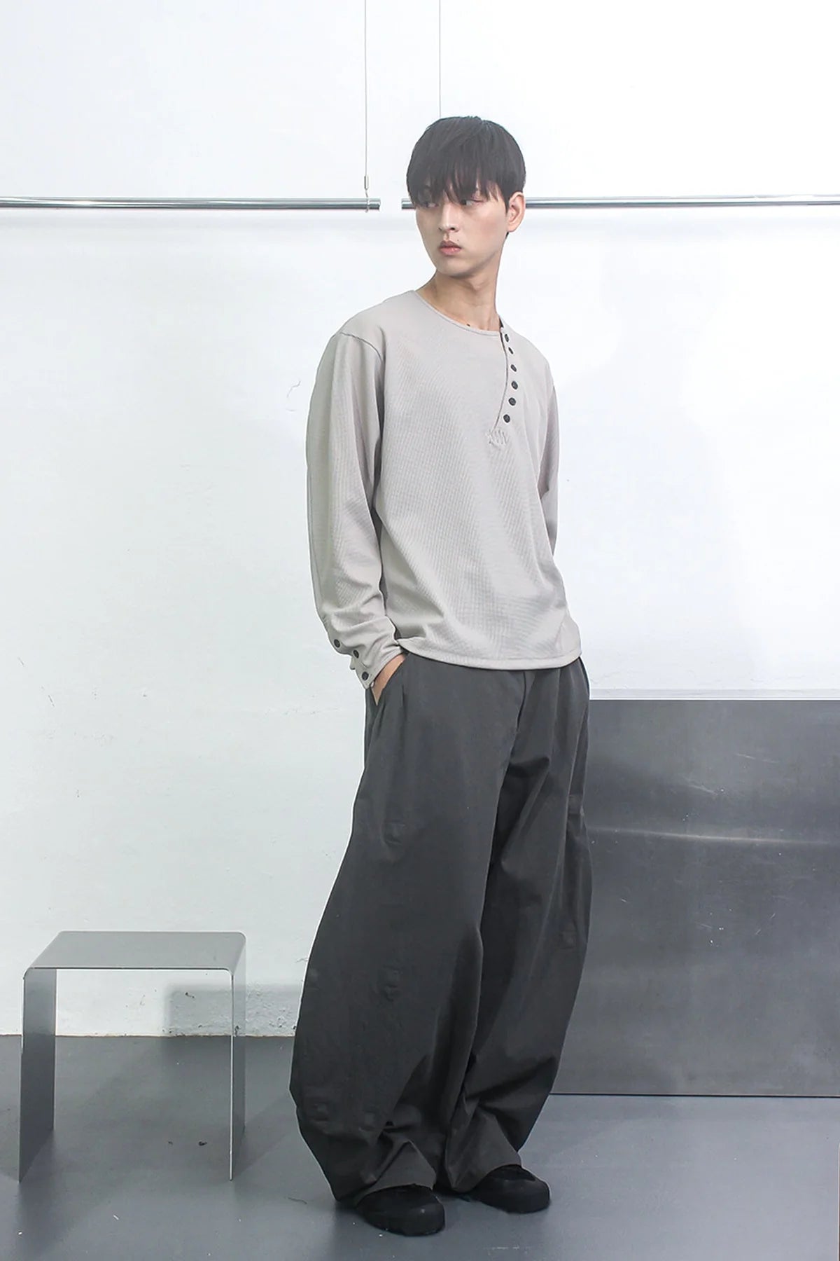 Crossline Henley Neck Long Sleeve Ivory