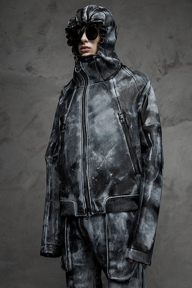 Vegan leather asym zip jacket