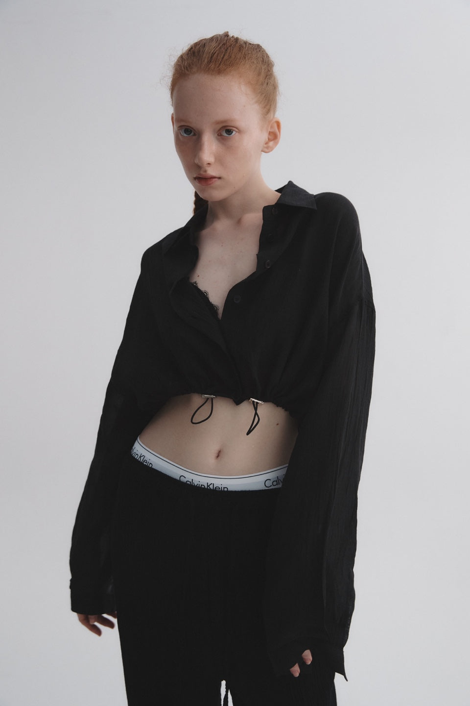 Shirring crop shirt