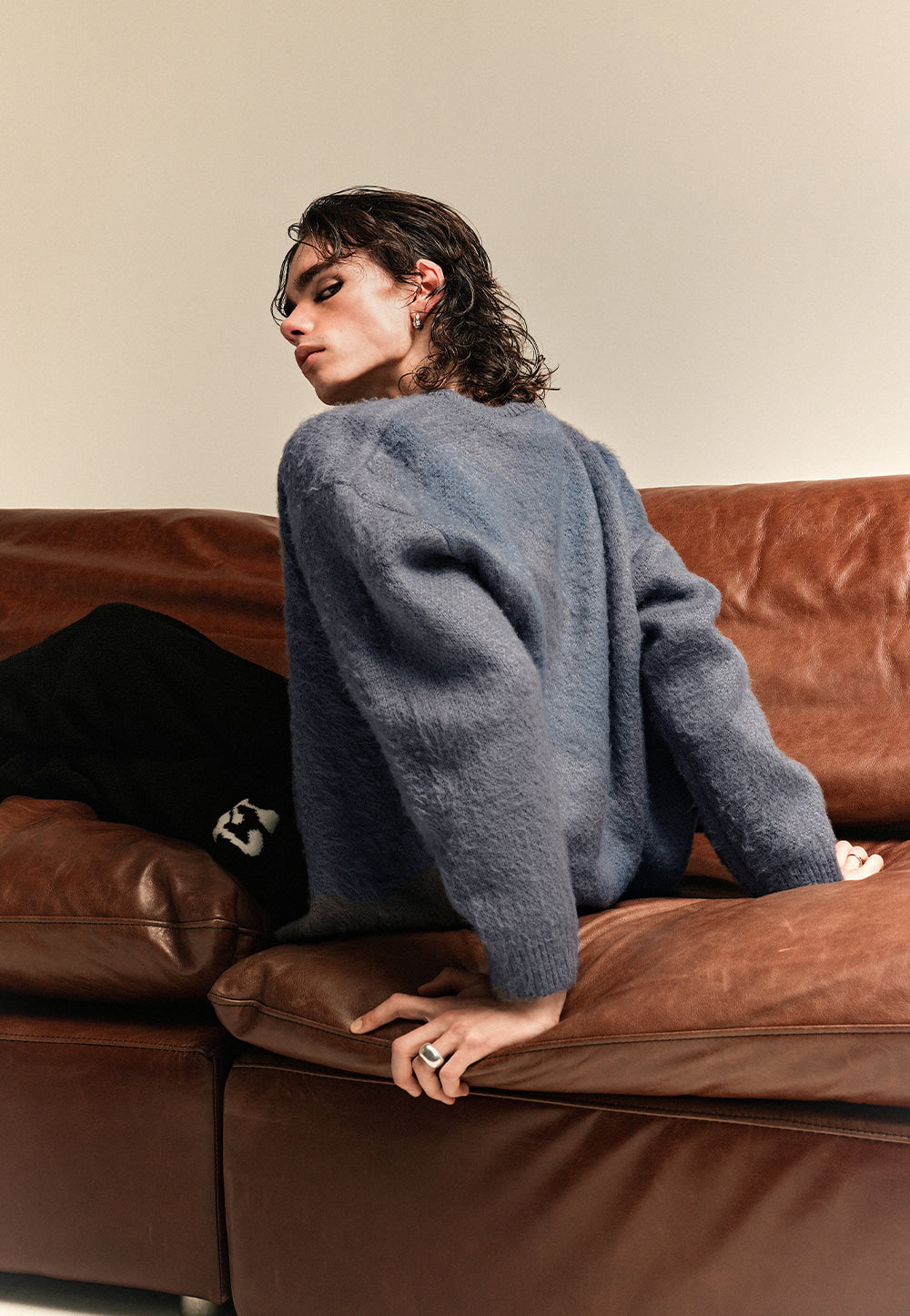 Check brushed cardigan grey