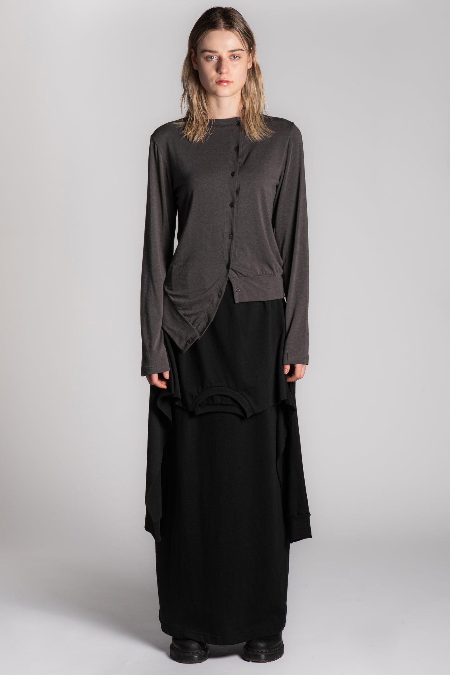 Black cotton skirt with long sleeve attachment