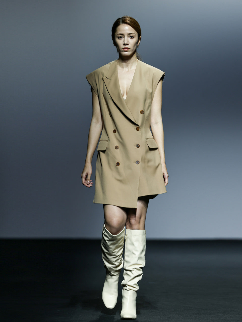 Signature backslit sleeveless dress