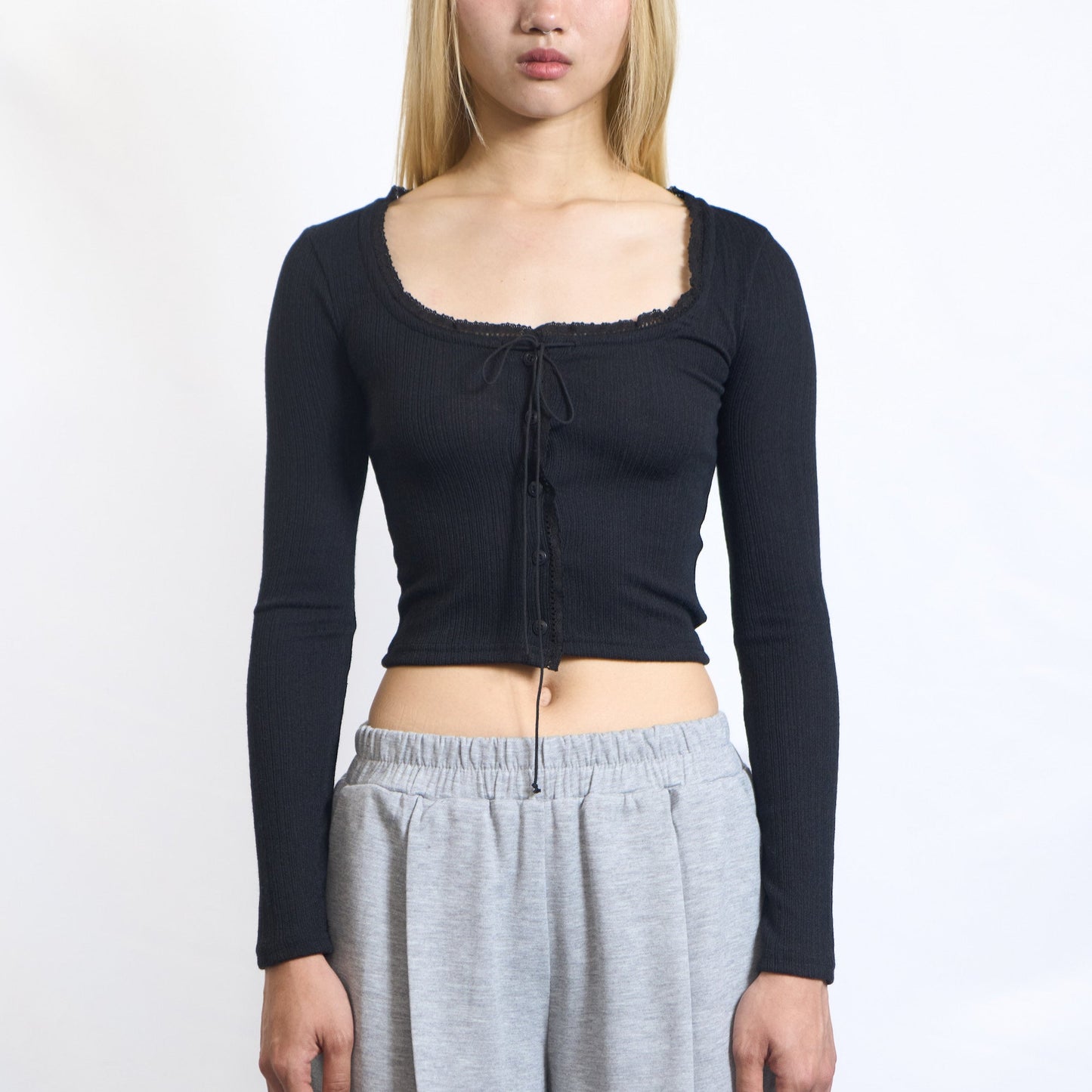 Lace-Trim Ribbed Crop Top