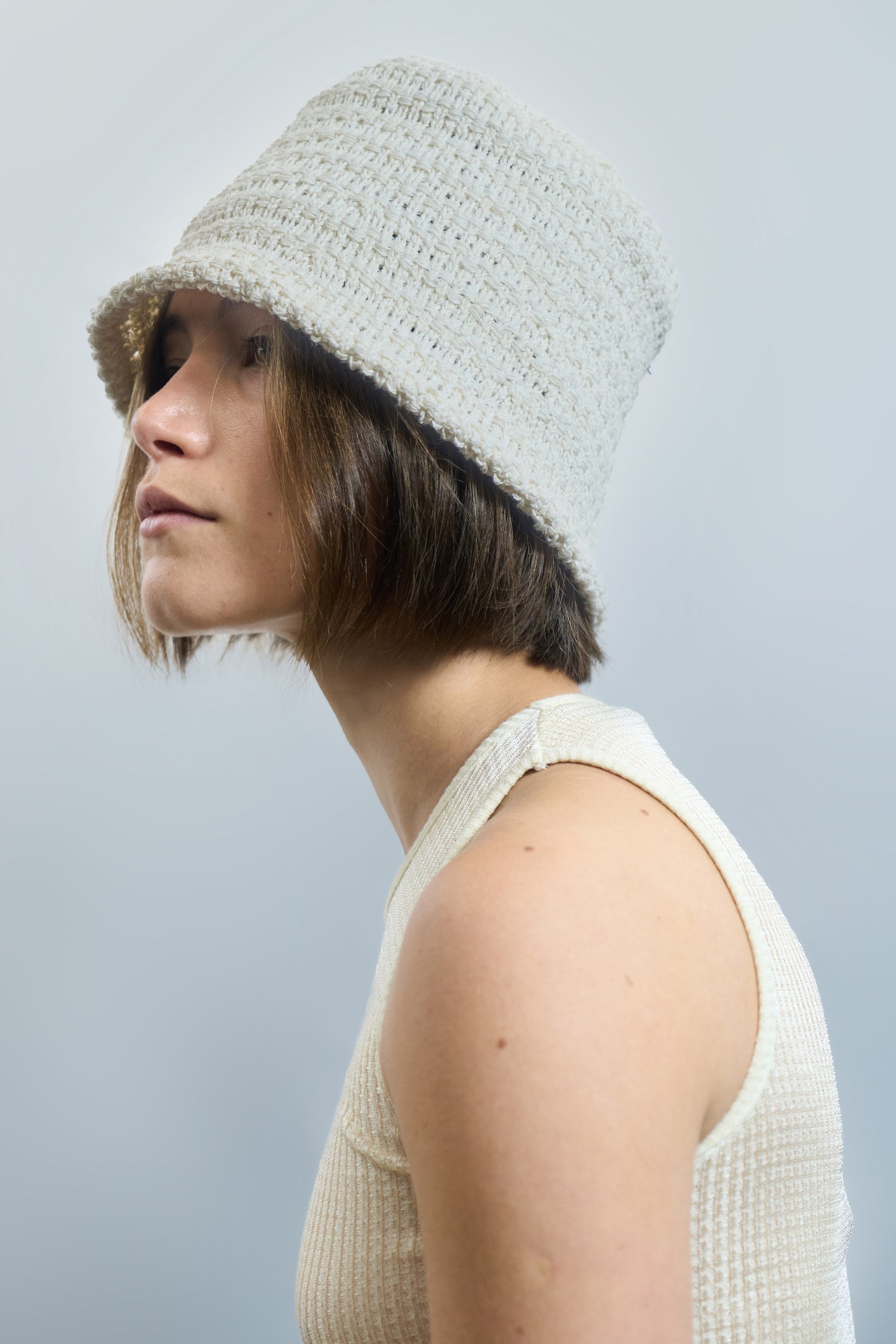 Textured Crochet Bucket Hat White