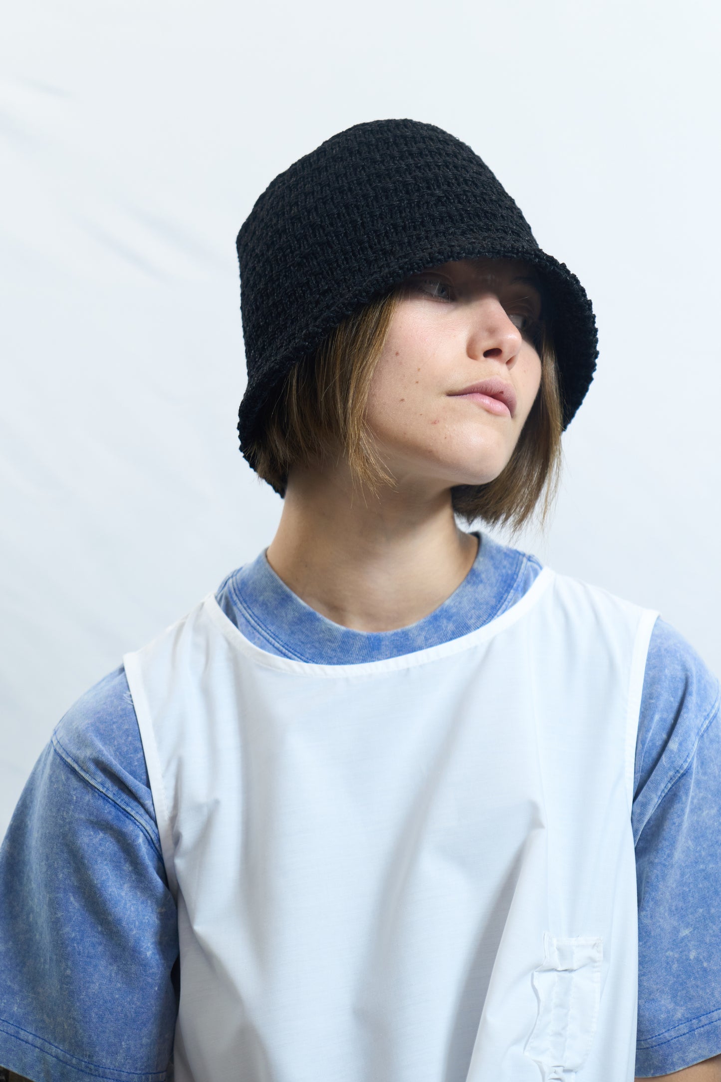 Textured Crochet Bucket Hat Black