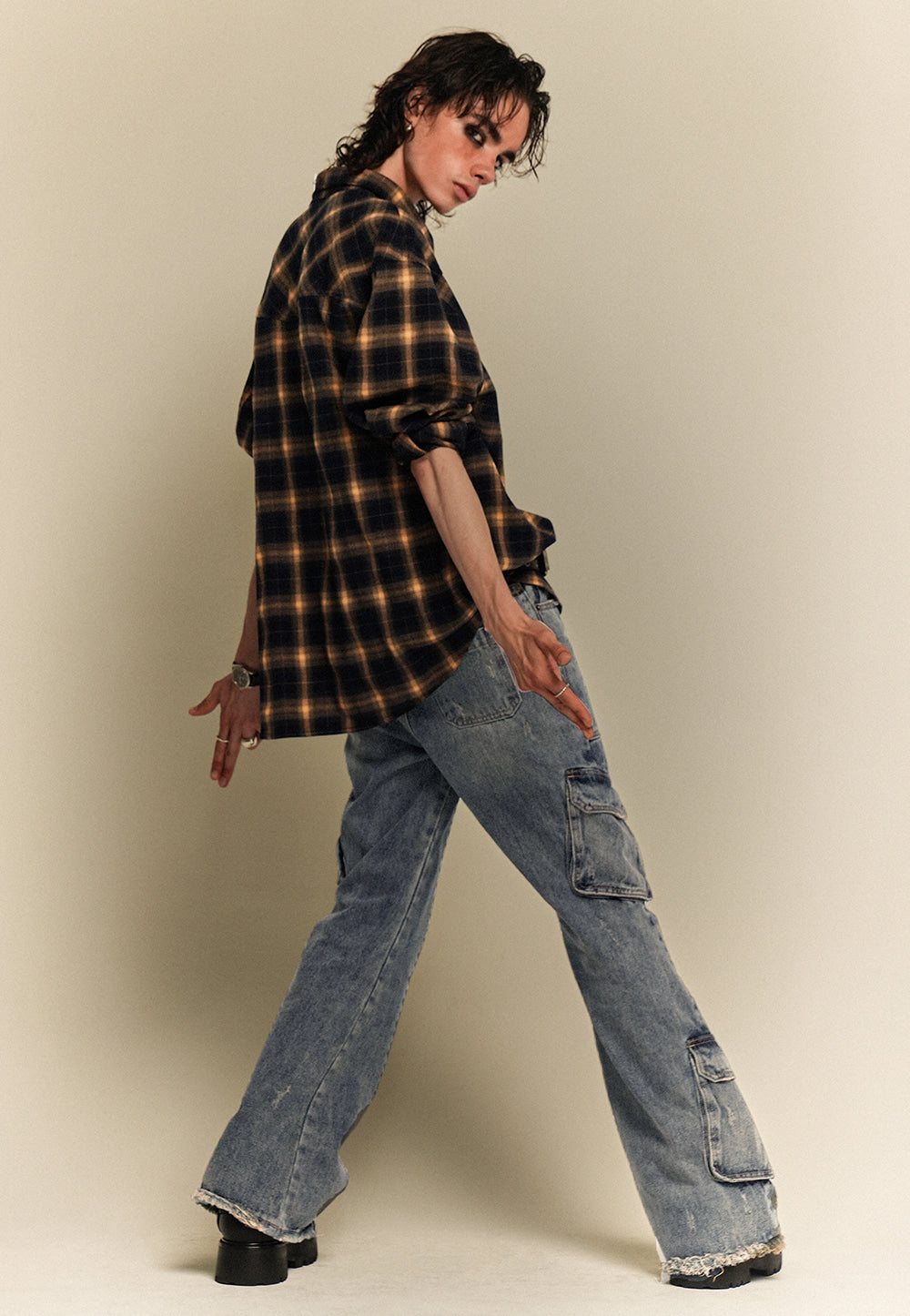 Bergamot loose fit check shirts orange