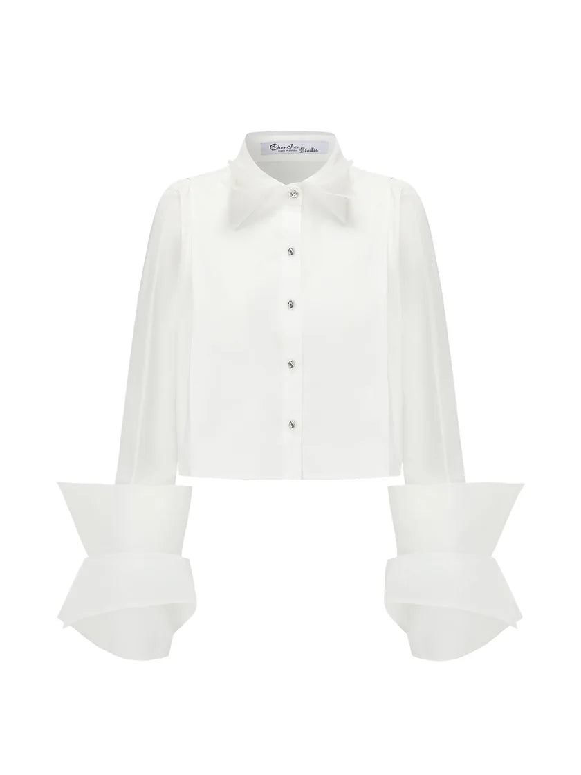 Organza cropped shirt-white