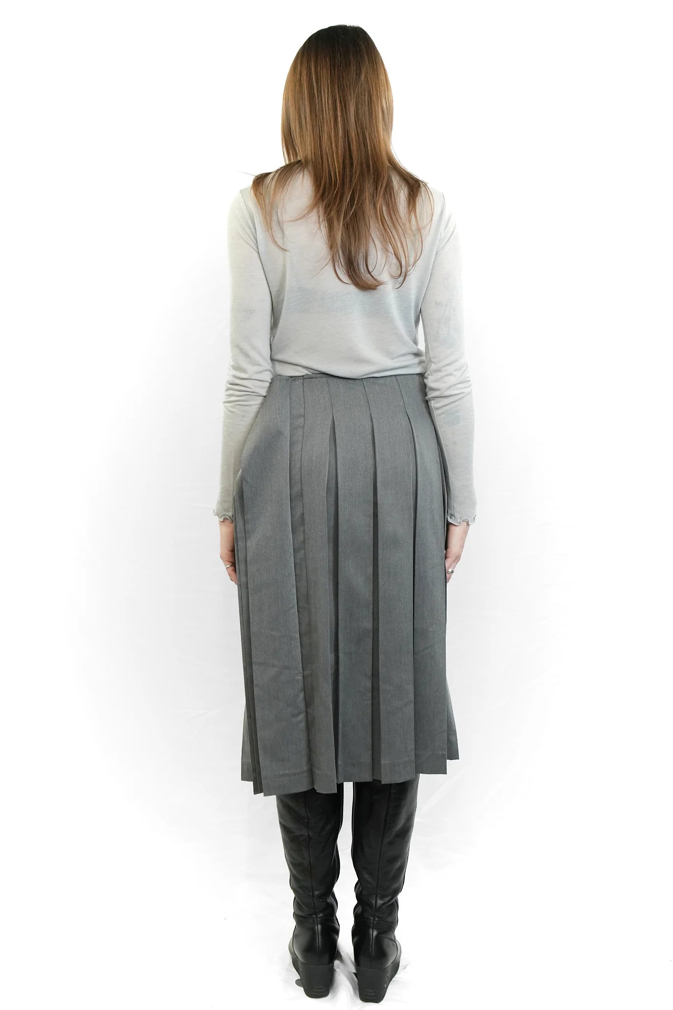 Grey asymmetric pleated skirt