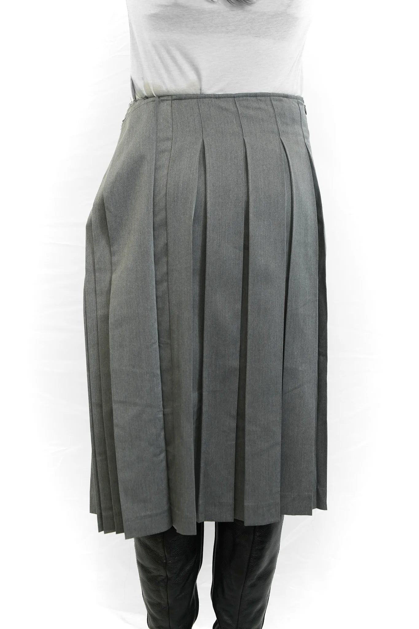 Grey asymmetric pleated skirt