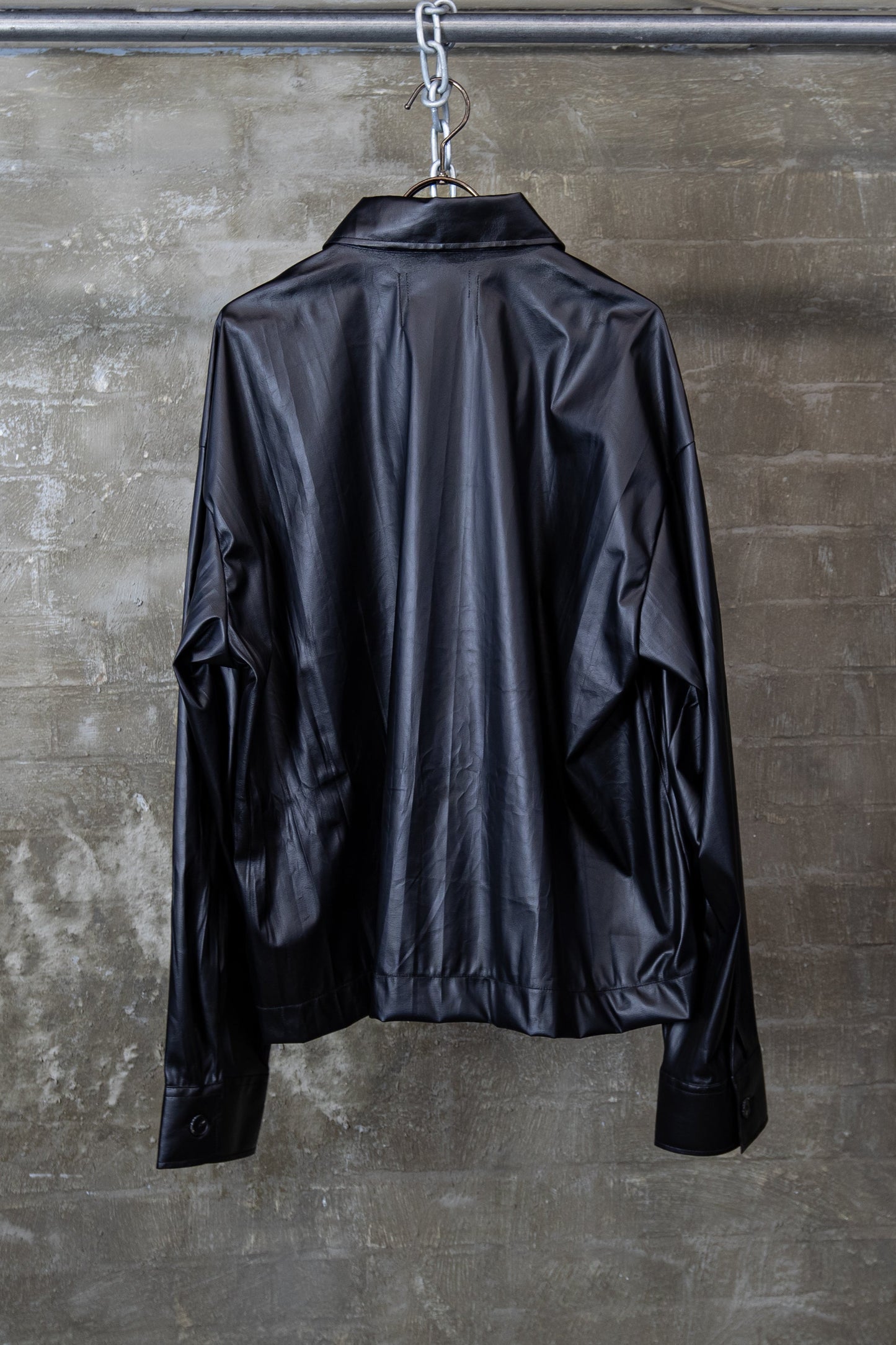 Faux leather shirt jacket black
