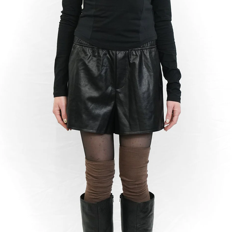 PU leather elastic waist shirt