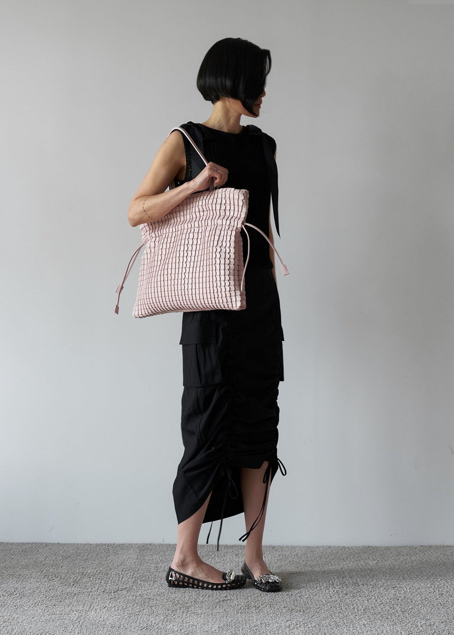 Square Embossed Bag Big Tote Pink