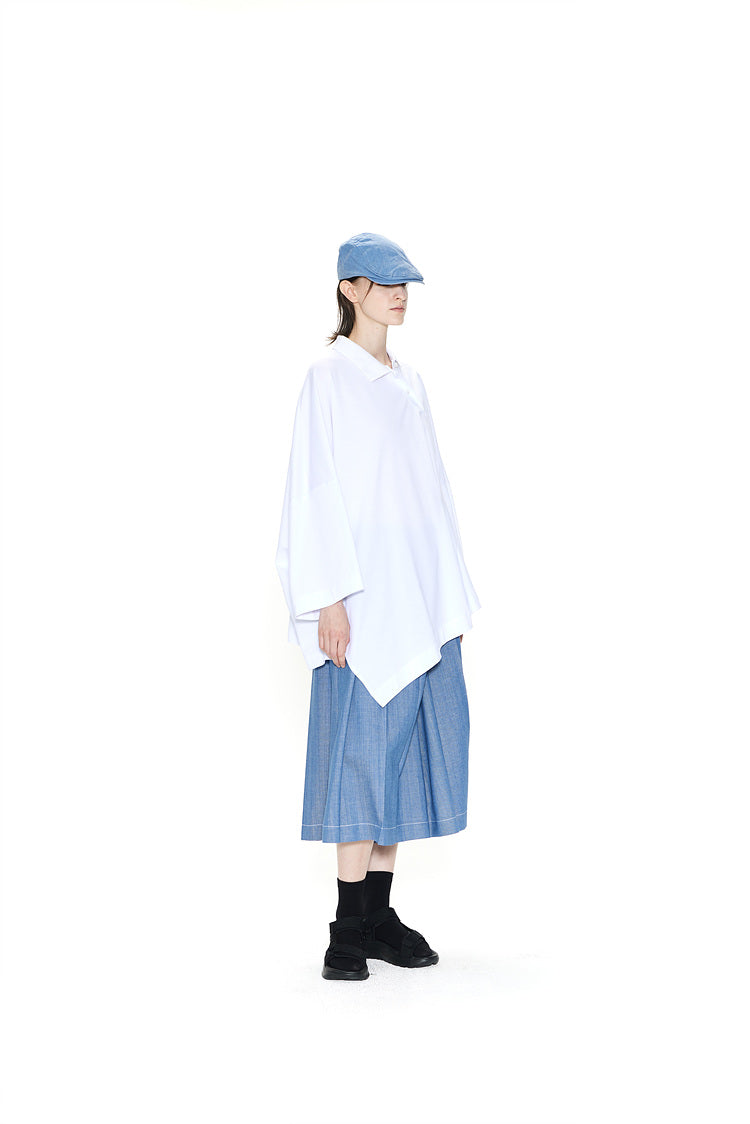 Oversized Asymmetric Wide Polo Top White