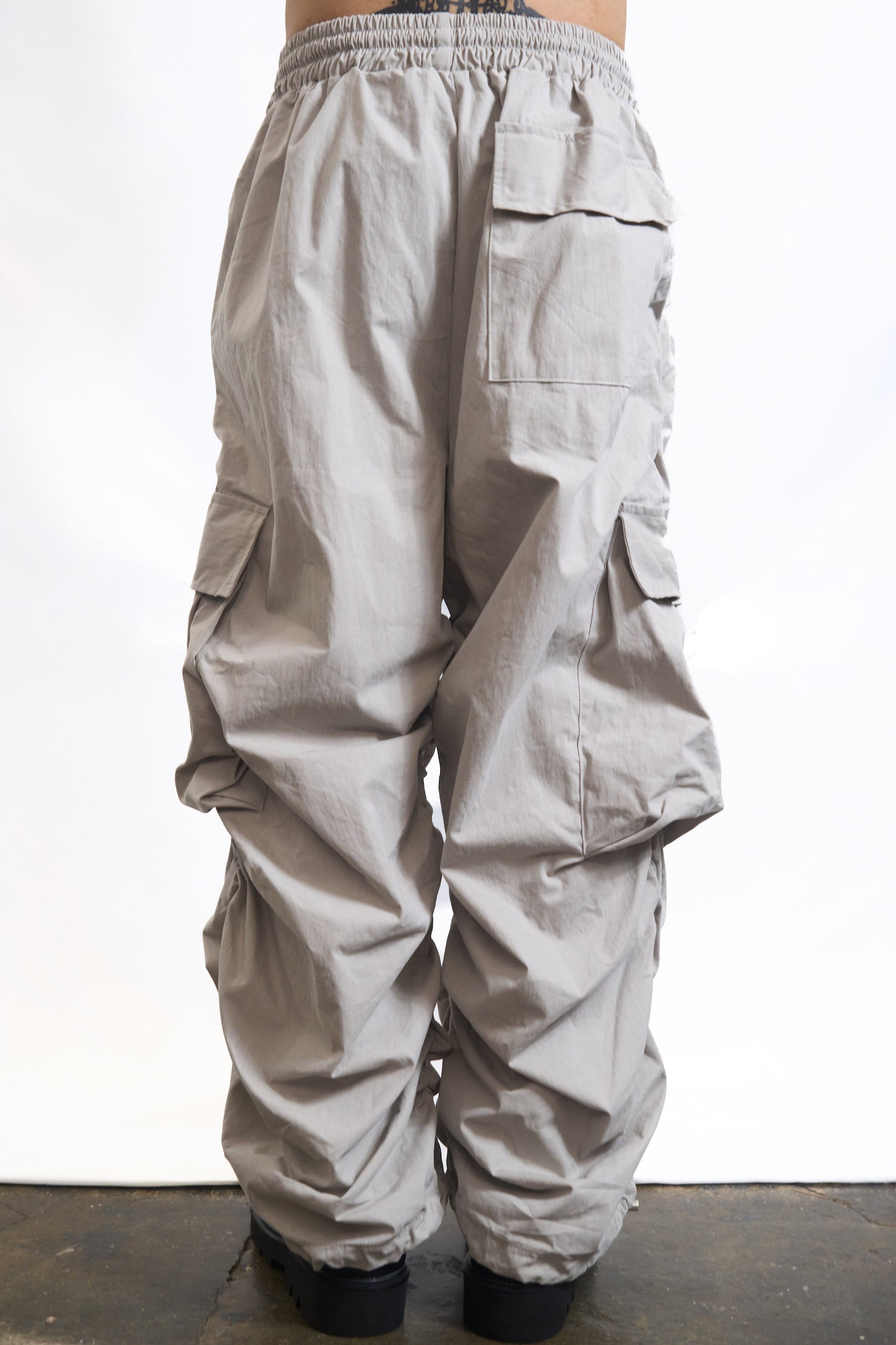 Gathered Cargo Pants Stone Grey