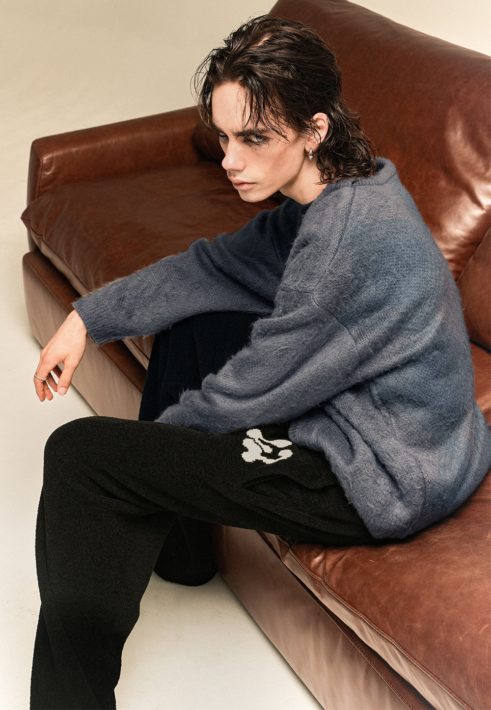 Check brushed cardigan grey