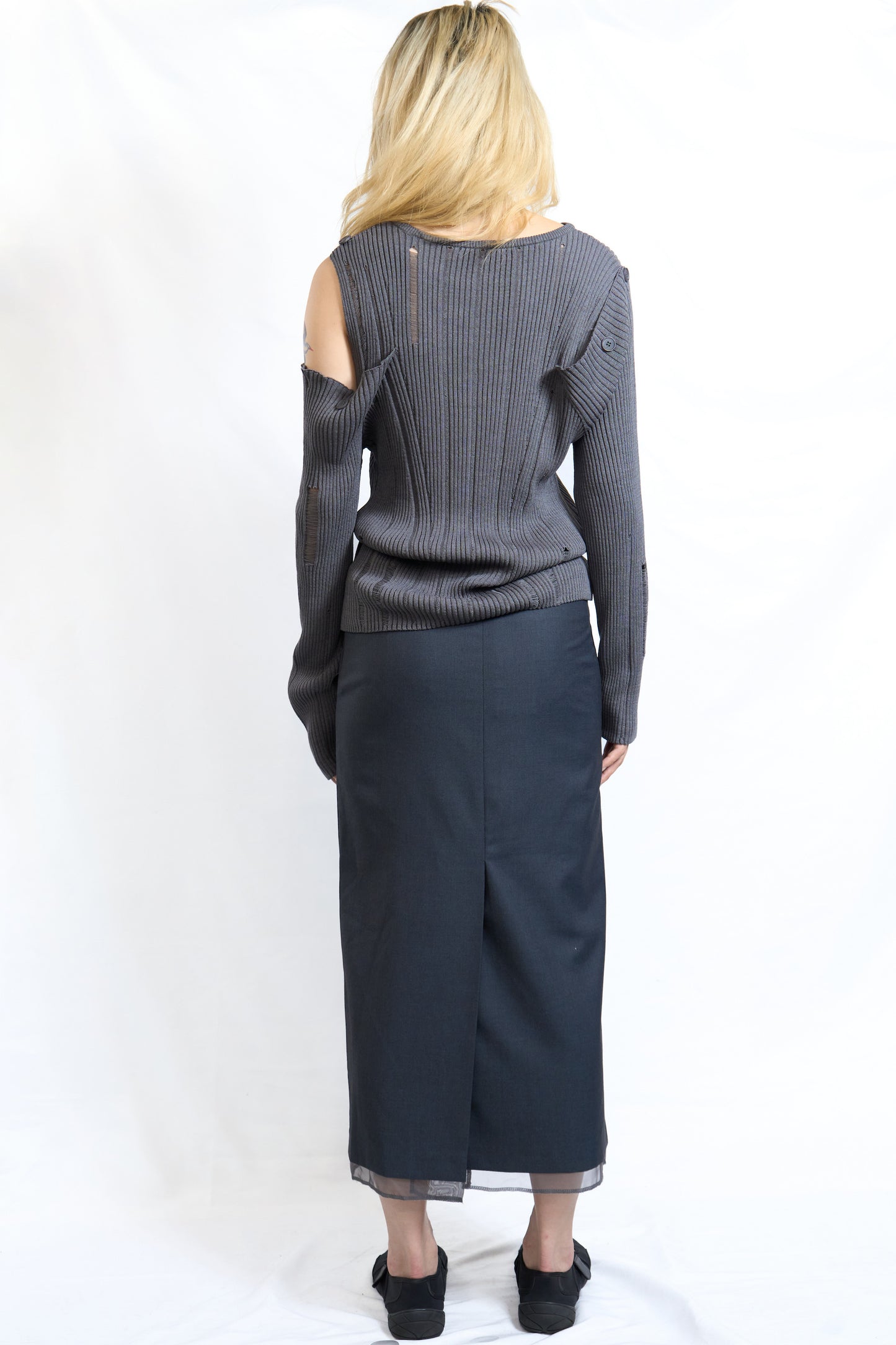Two-Layer Sheer Hem Skirt Charcoal