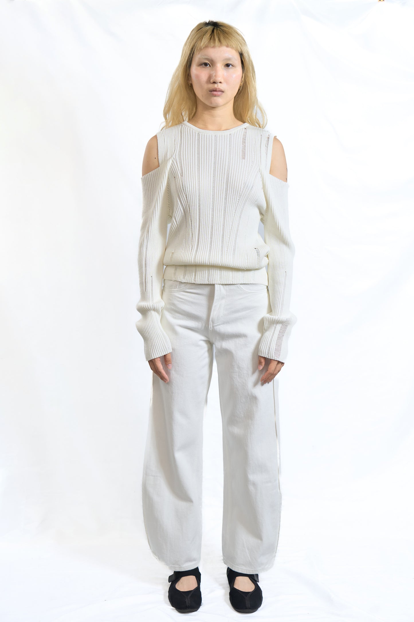 Inverted Pleat Denim Trousers Off White