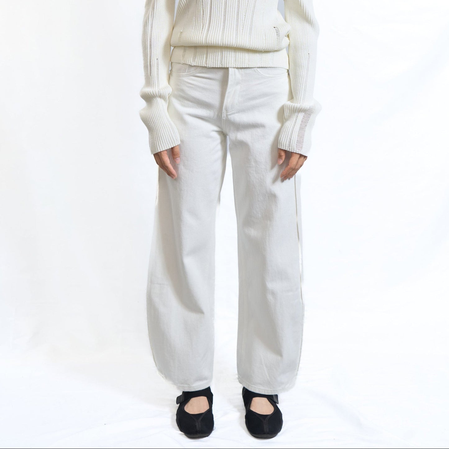 Inverted Pleat Denim Trousers Off White