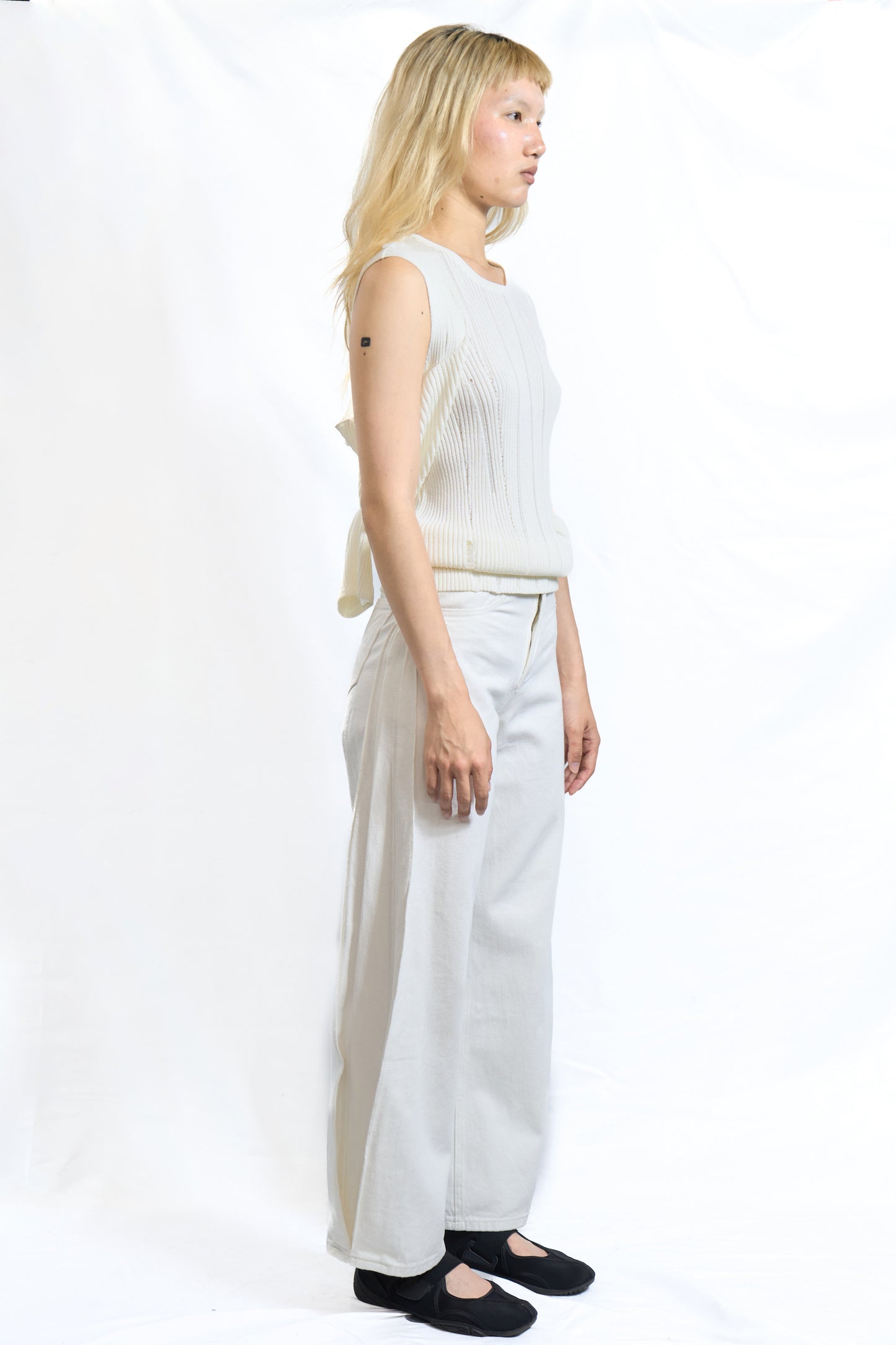 Inverted Pleat Denim Trousers Off White