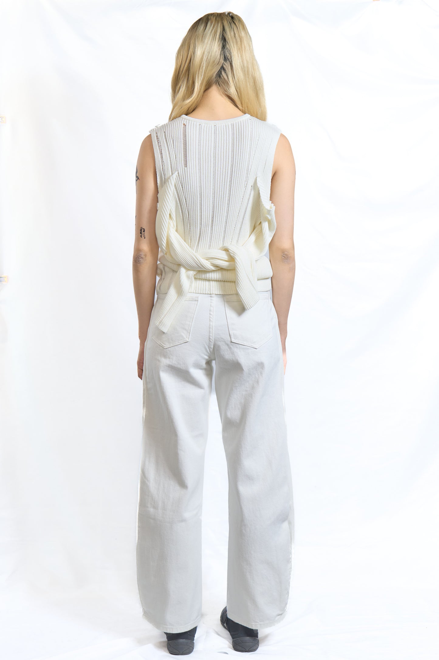 Inverted Pleat Denim Trousers Off White