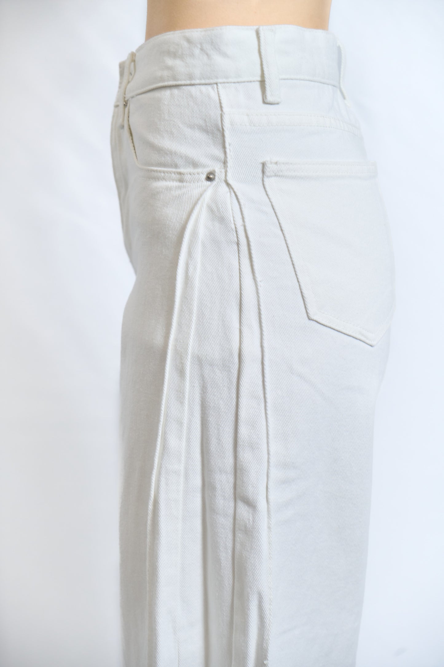 Inverted Pleat Denim Trousers Off White
