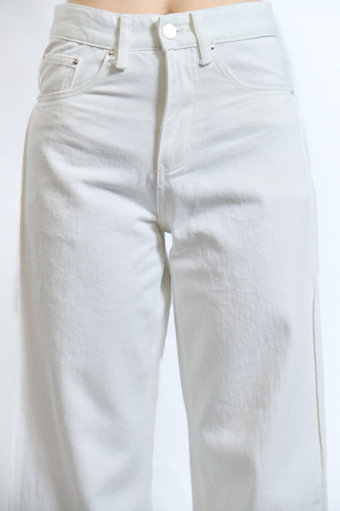 Inverted Pleat Denim Trousers Off White