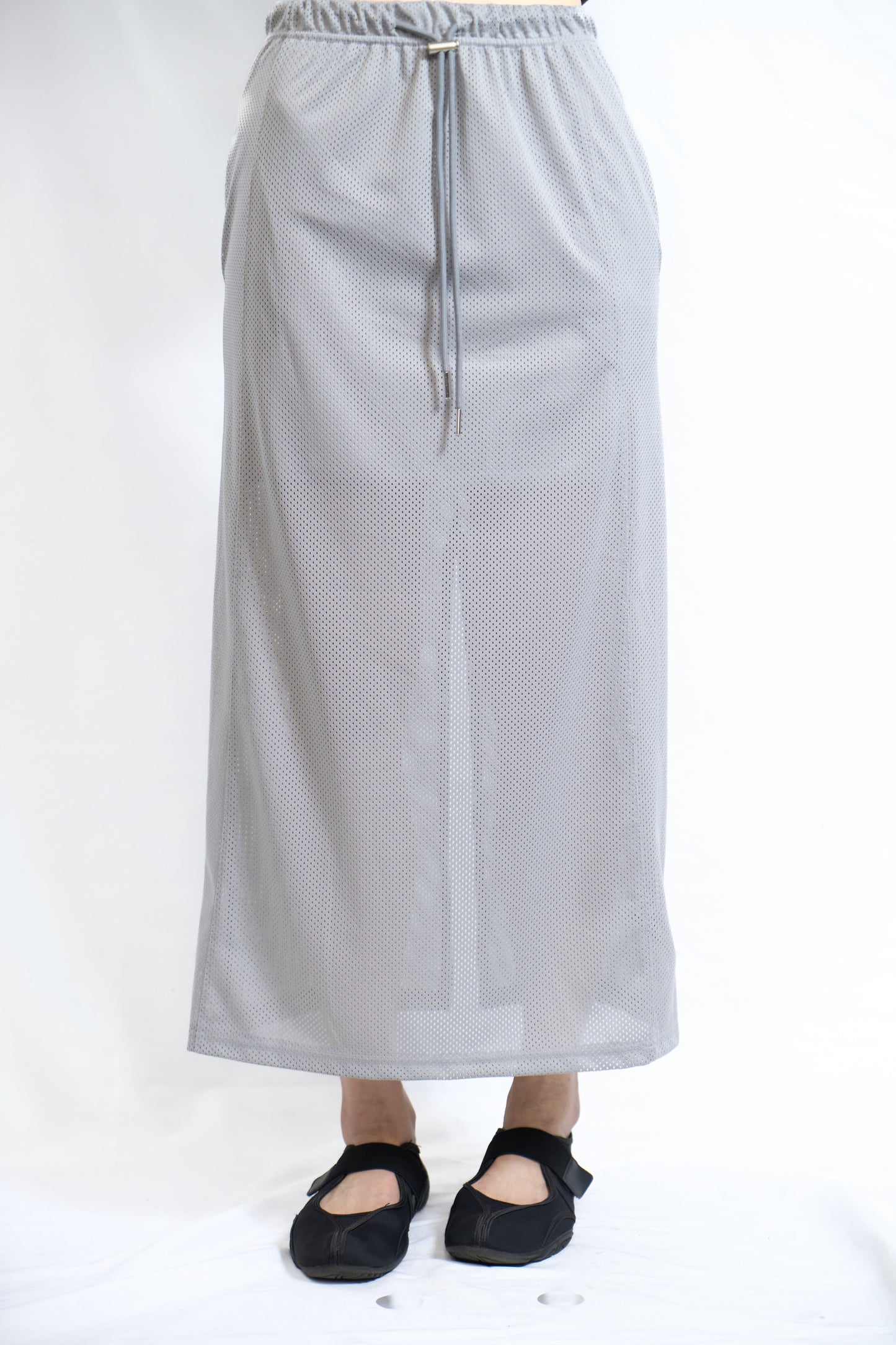 Sporty Mesh Drawstring Skirt Grey