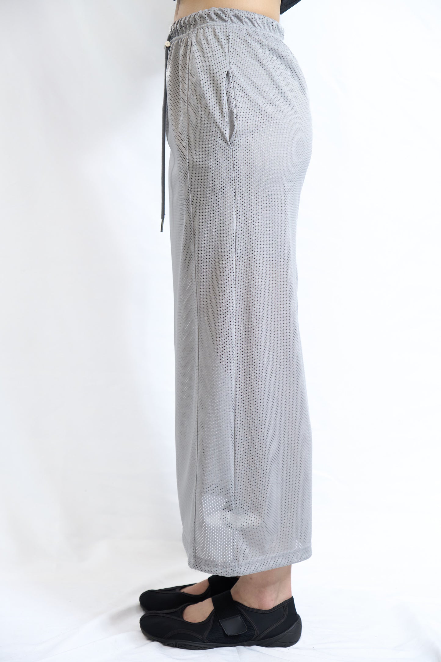 Sporty Mesh Drawstring Skirt Grey