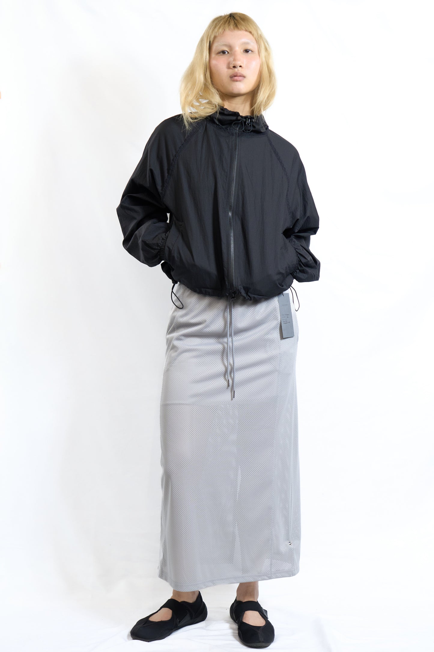 Lace Trim Zip-Up Windbreaker Black