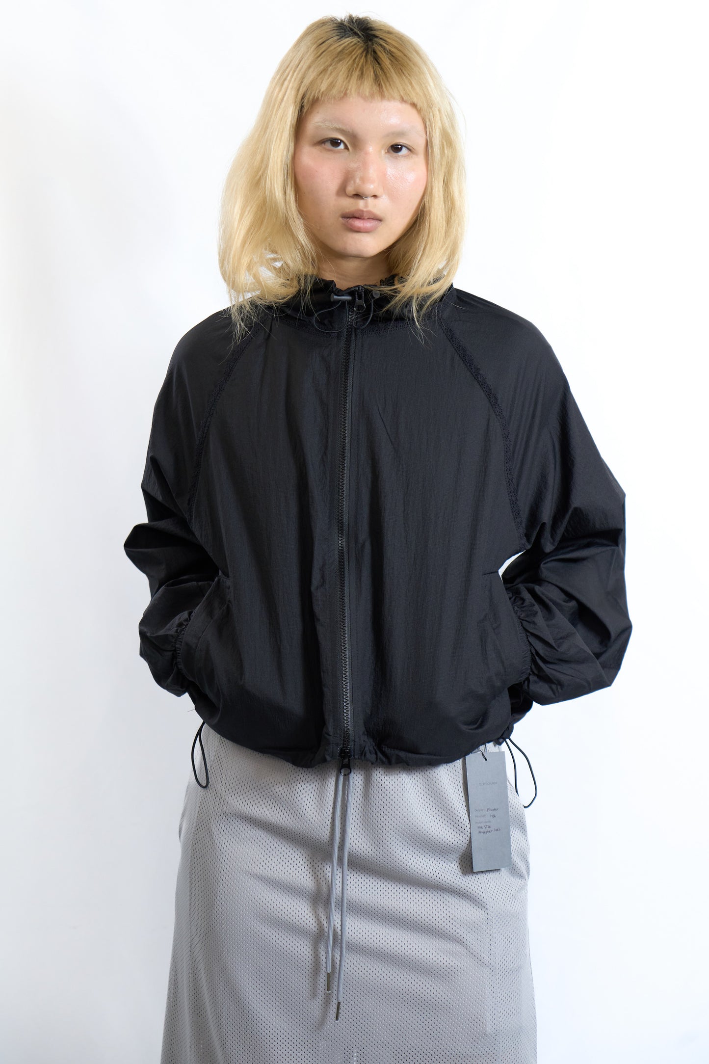 Lace Trim Zip-Up Windbreaker Black