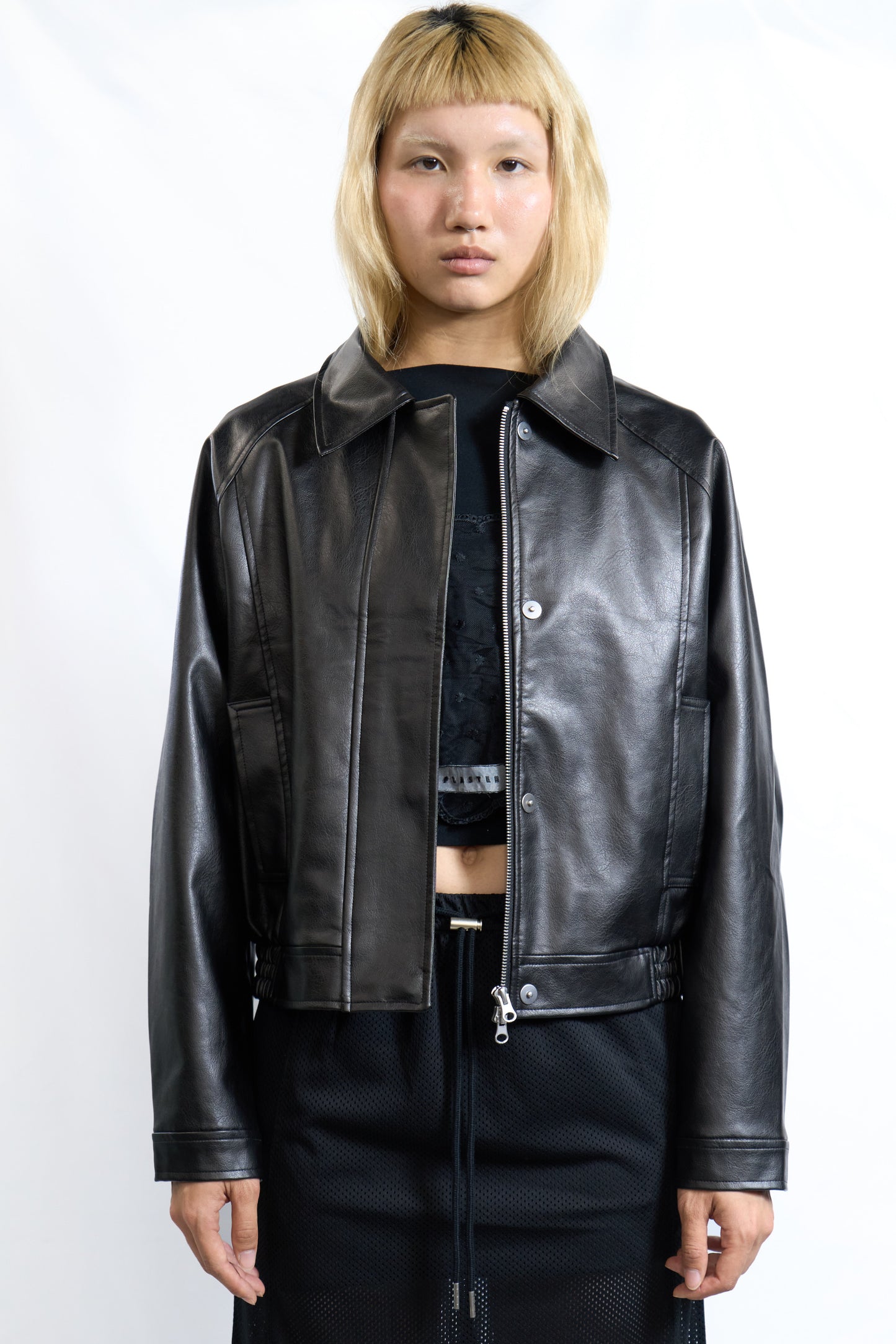 Faux Leather Blouson Jacket Black