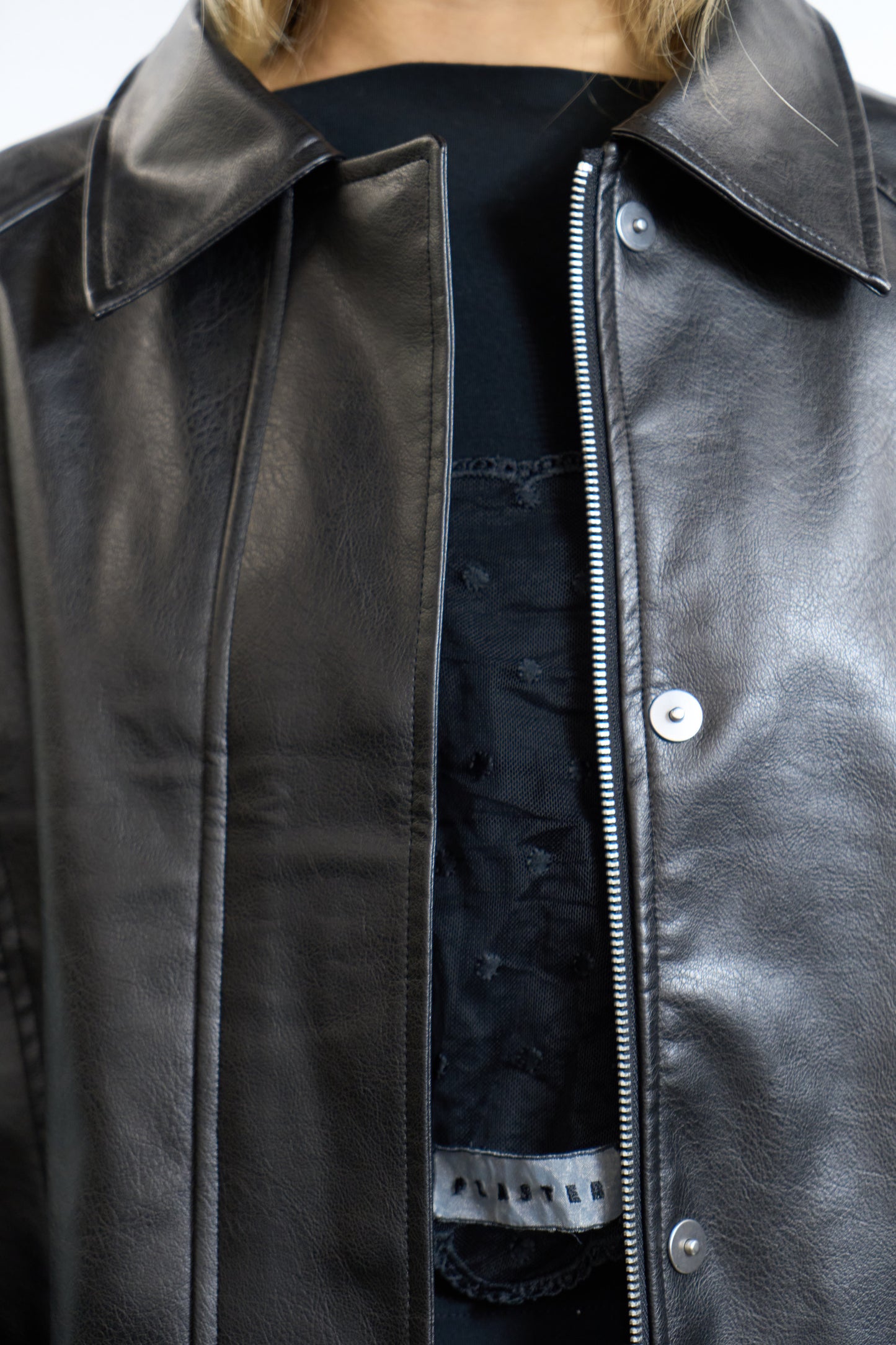 Faux Leather Blouson Jacket Black