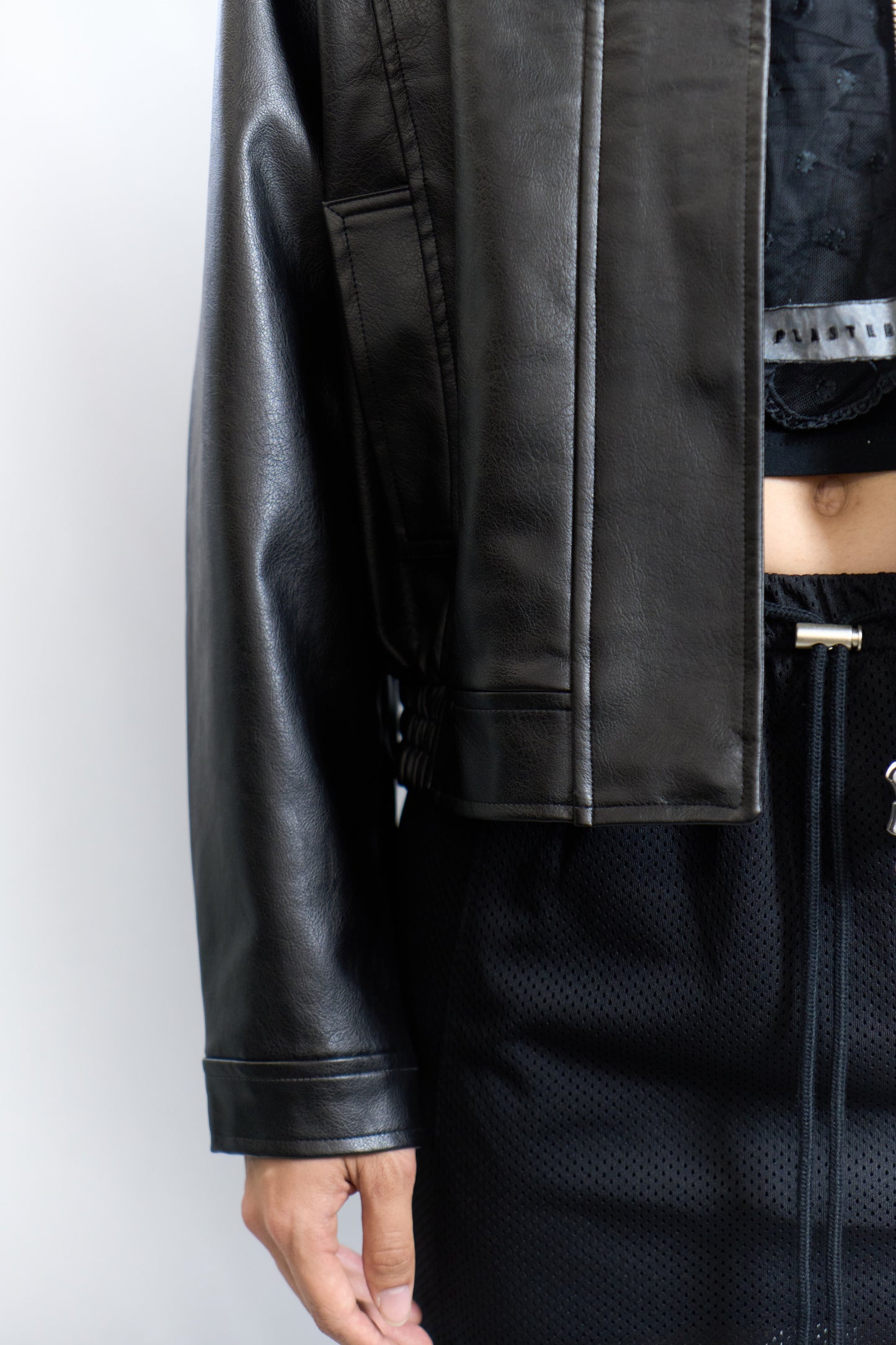 Faux Leather Blouson Jacket Black
