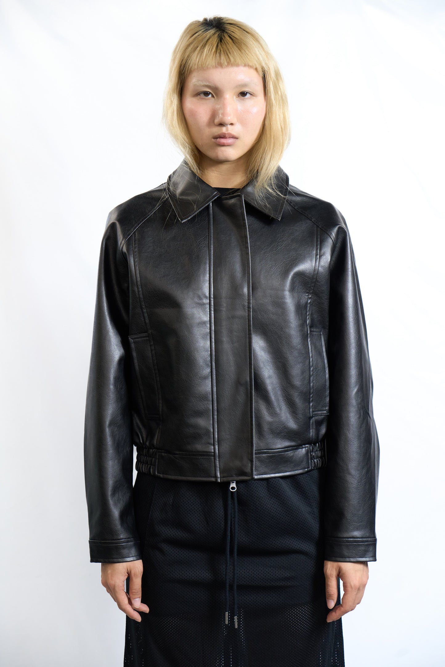 Faux Leather Blouson Jacket Black