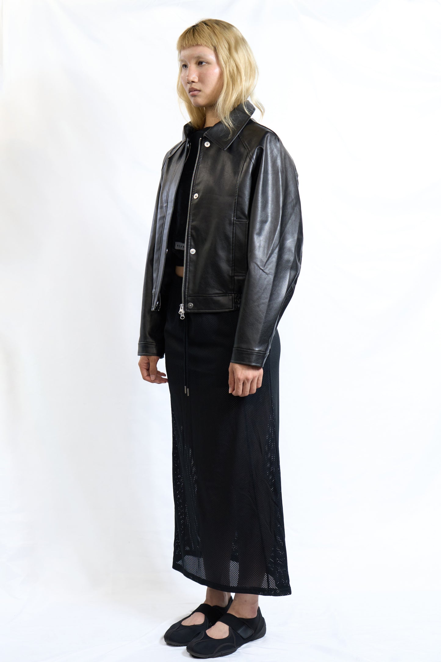 Faux Leather Blouson Jacket Black