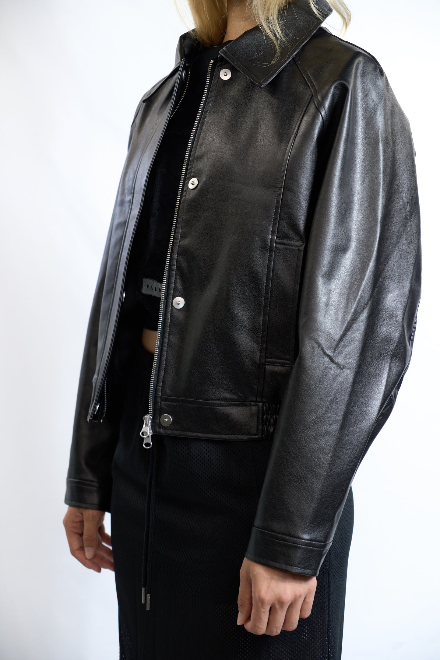 Faux Leather Blouson Jacket Black