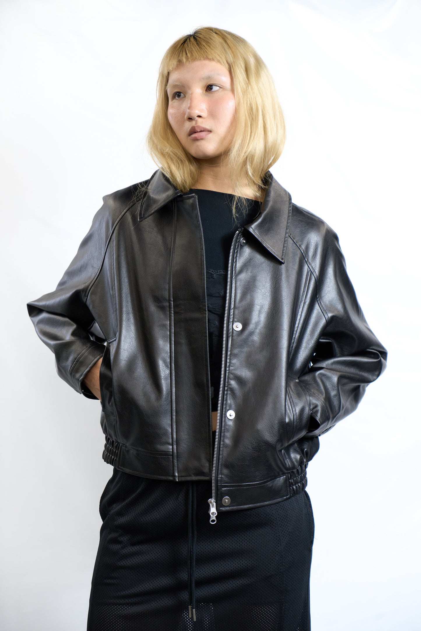 Faux Leather Blouson Jacket Black