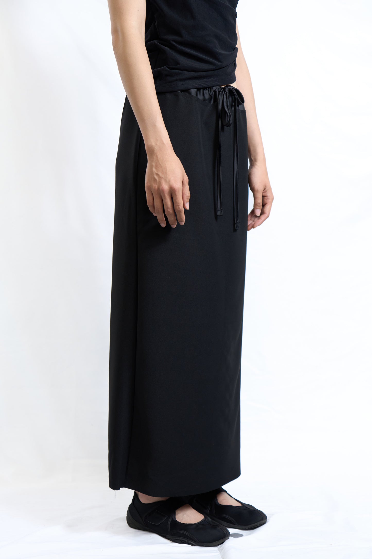 Satin-Waist Straight Skirt Black