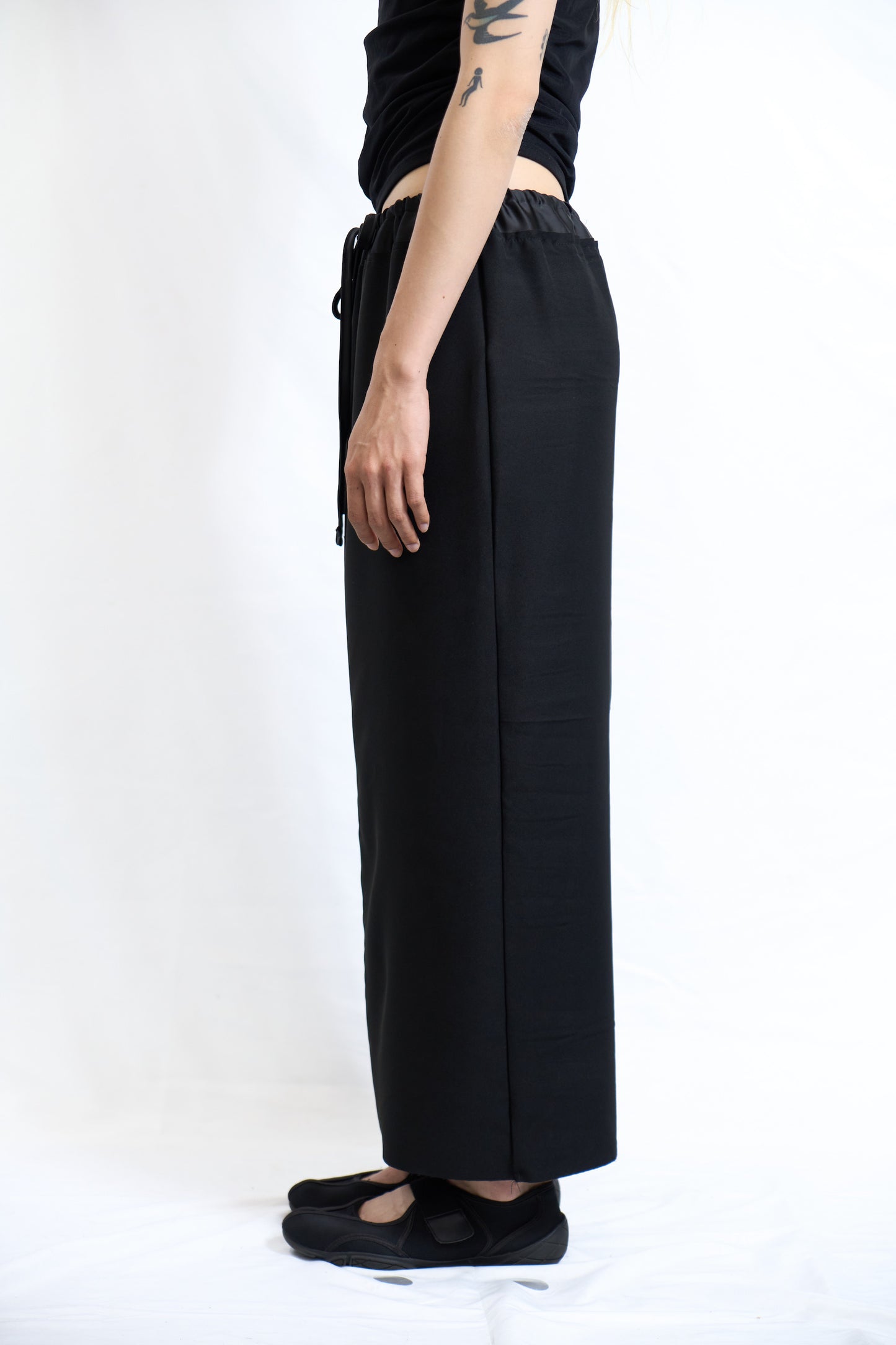 Satin-Waist Straight Skirt Black