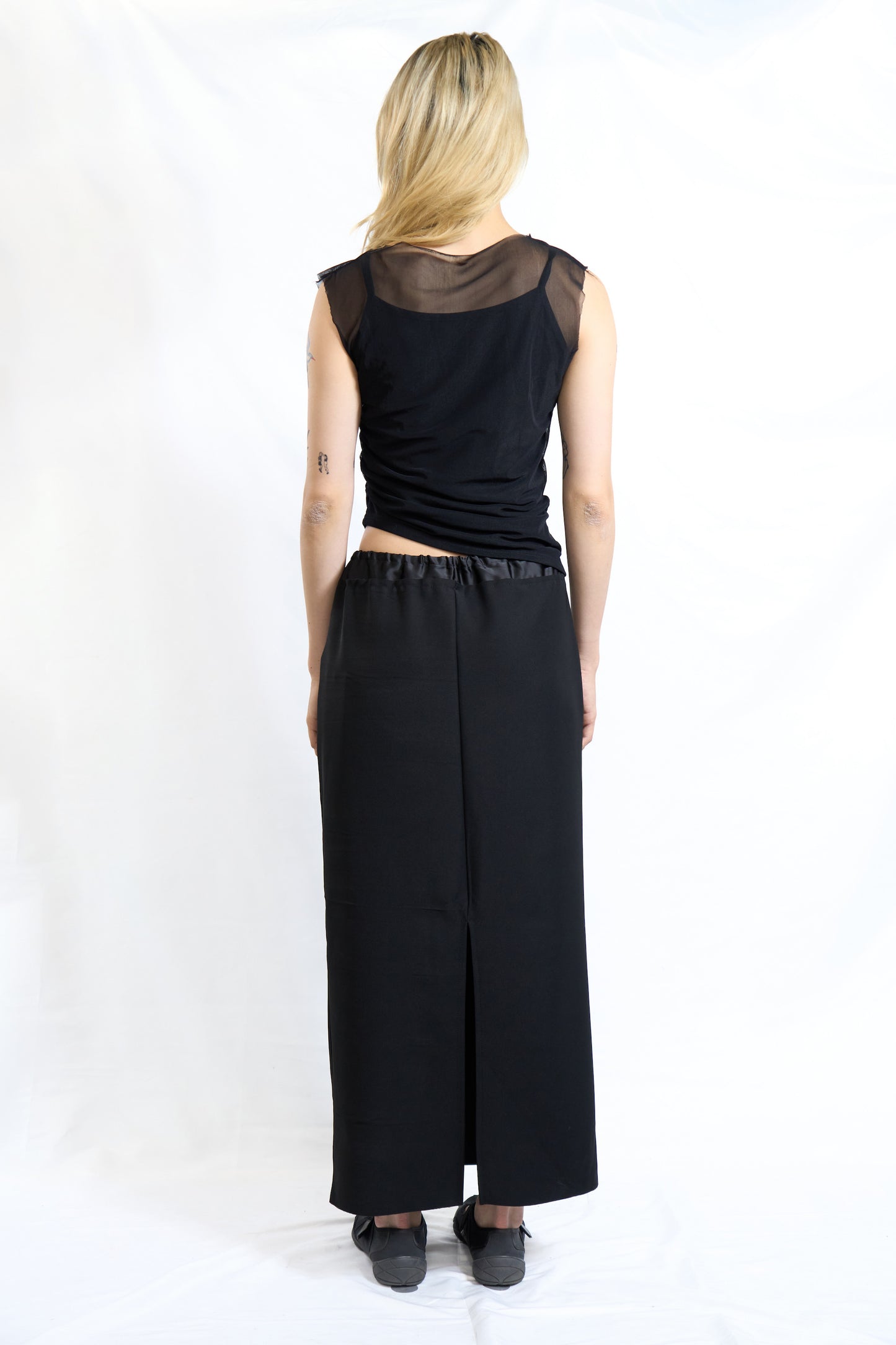 Draped Mesh Sleeveless Top Black