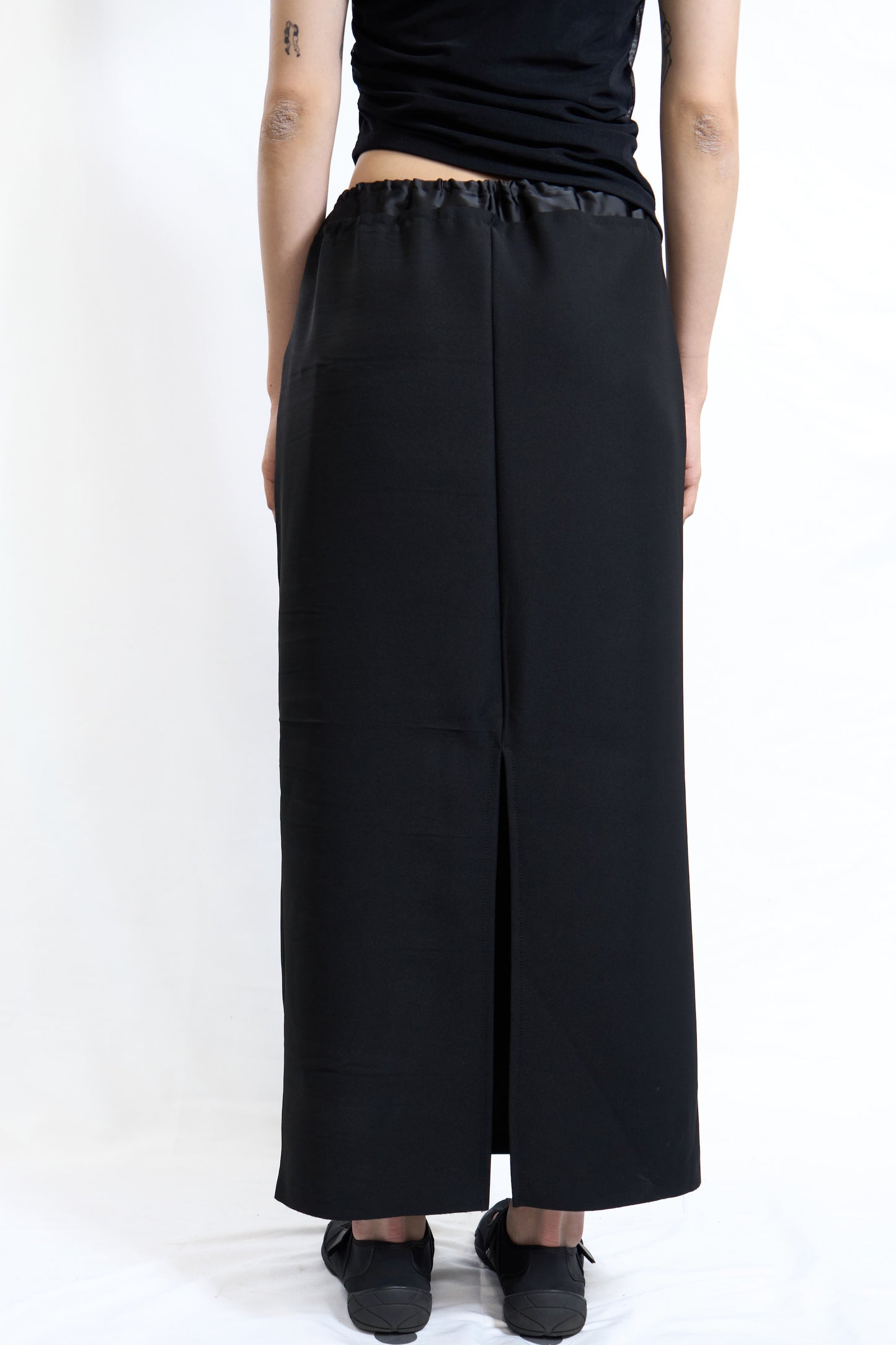 Satin-Waist Straight Skirt Black