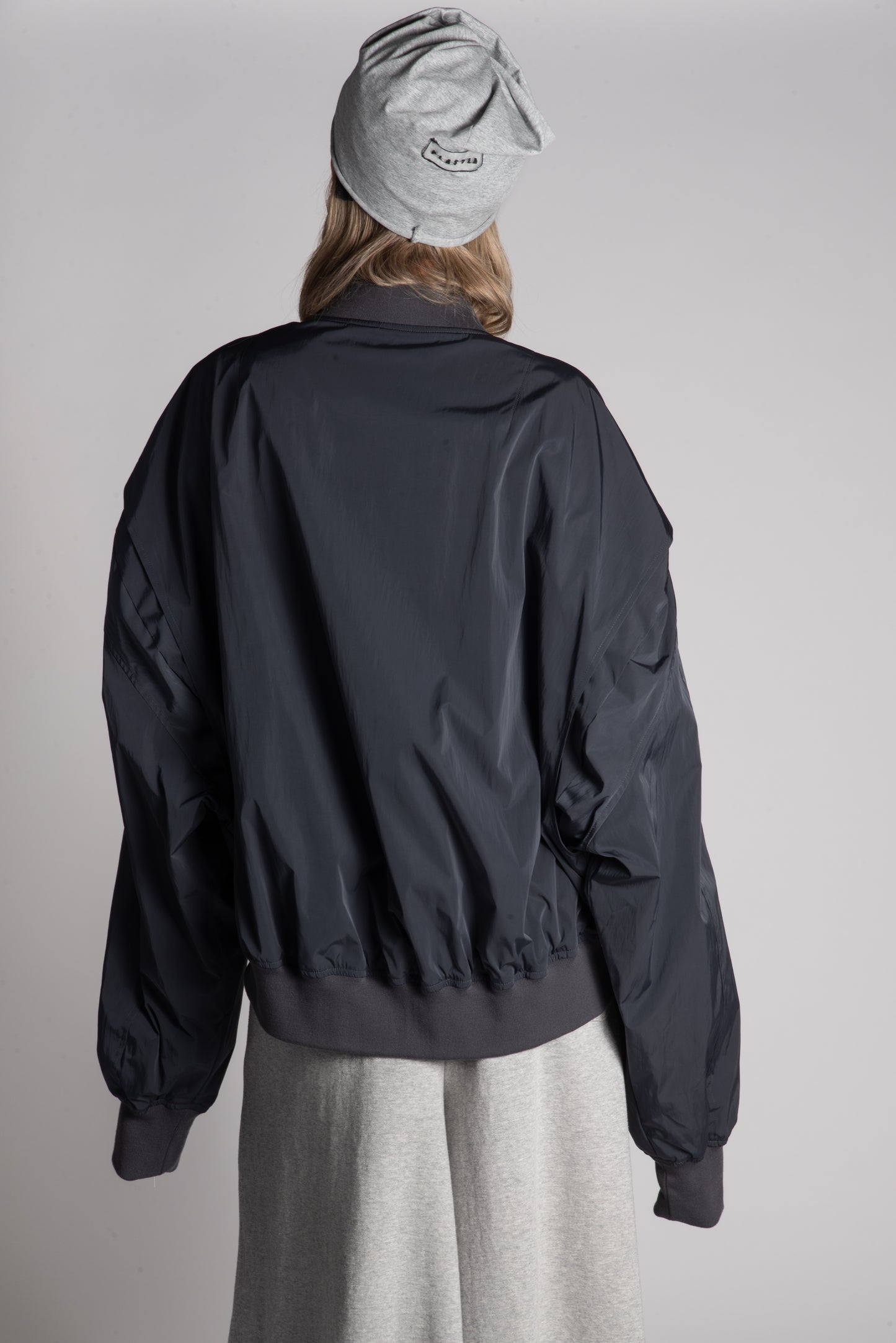 Charcoal oversized zip bomber jacket