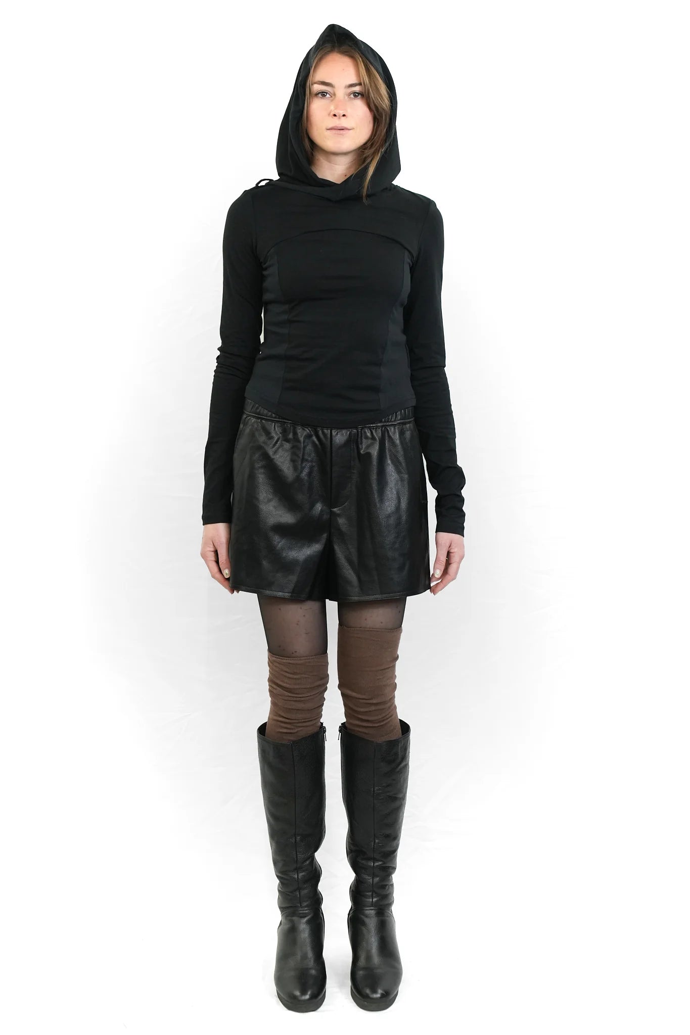 PU leather elastic waist shirt