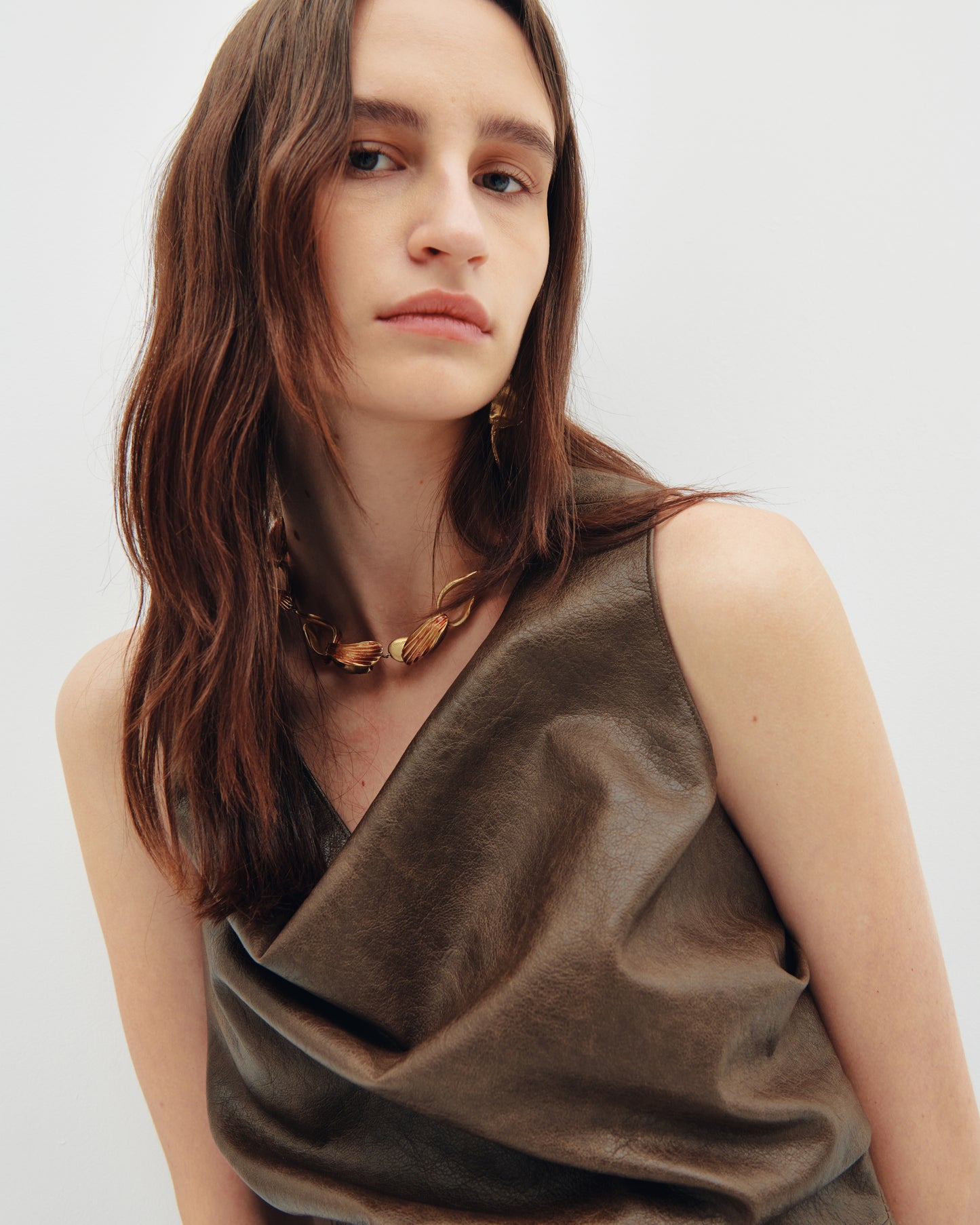 Faux leather draped dress