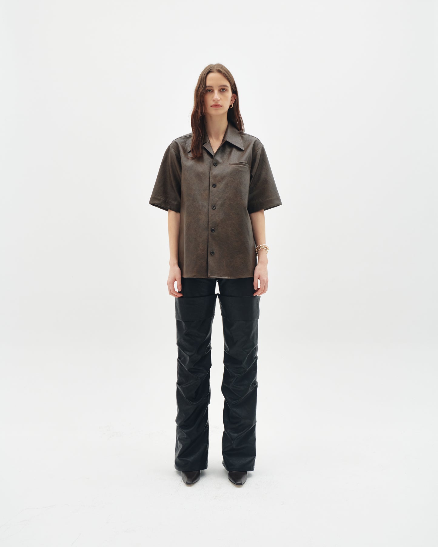 Faux leather pocket shirt