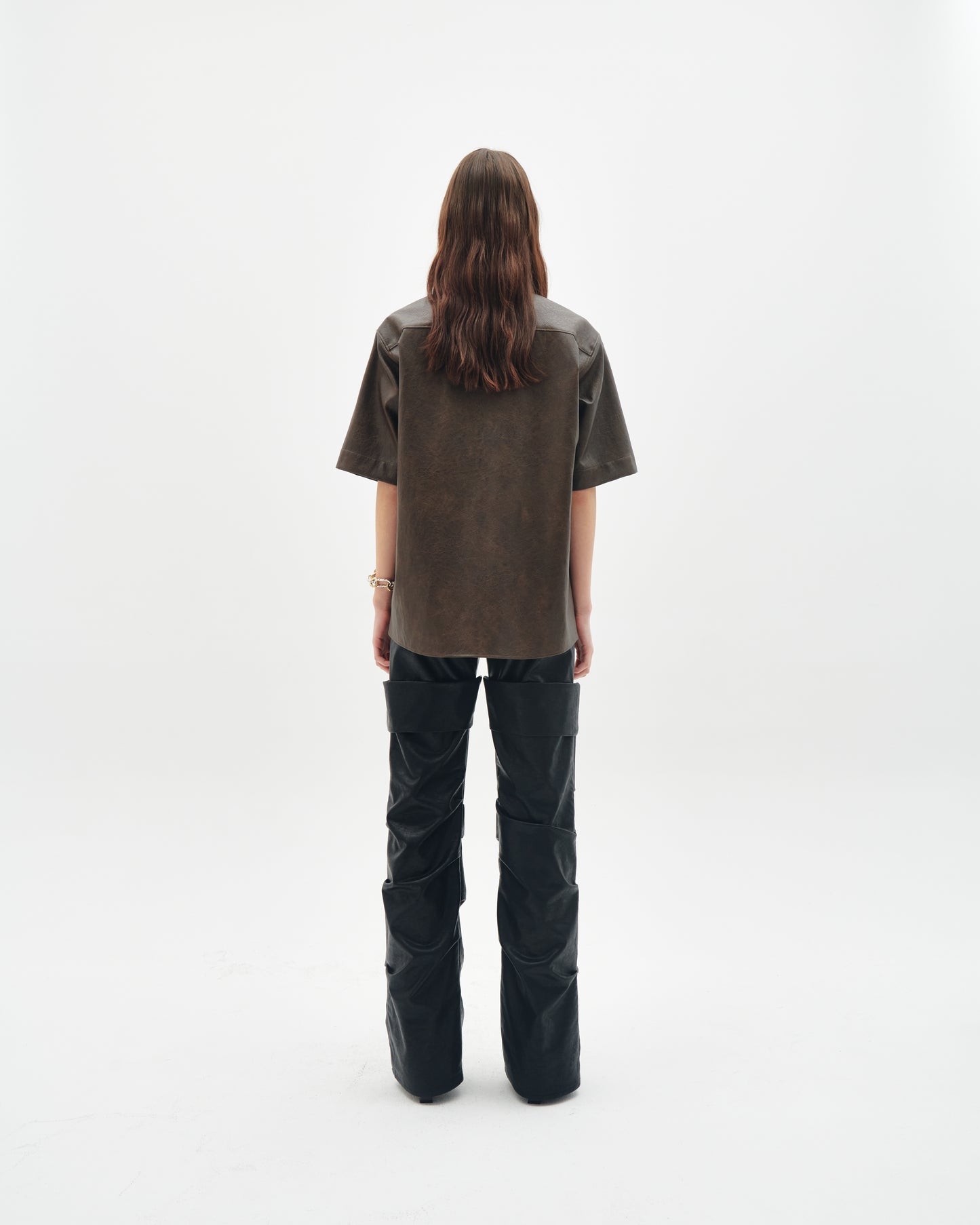 Faux leather pocket shirt