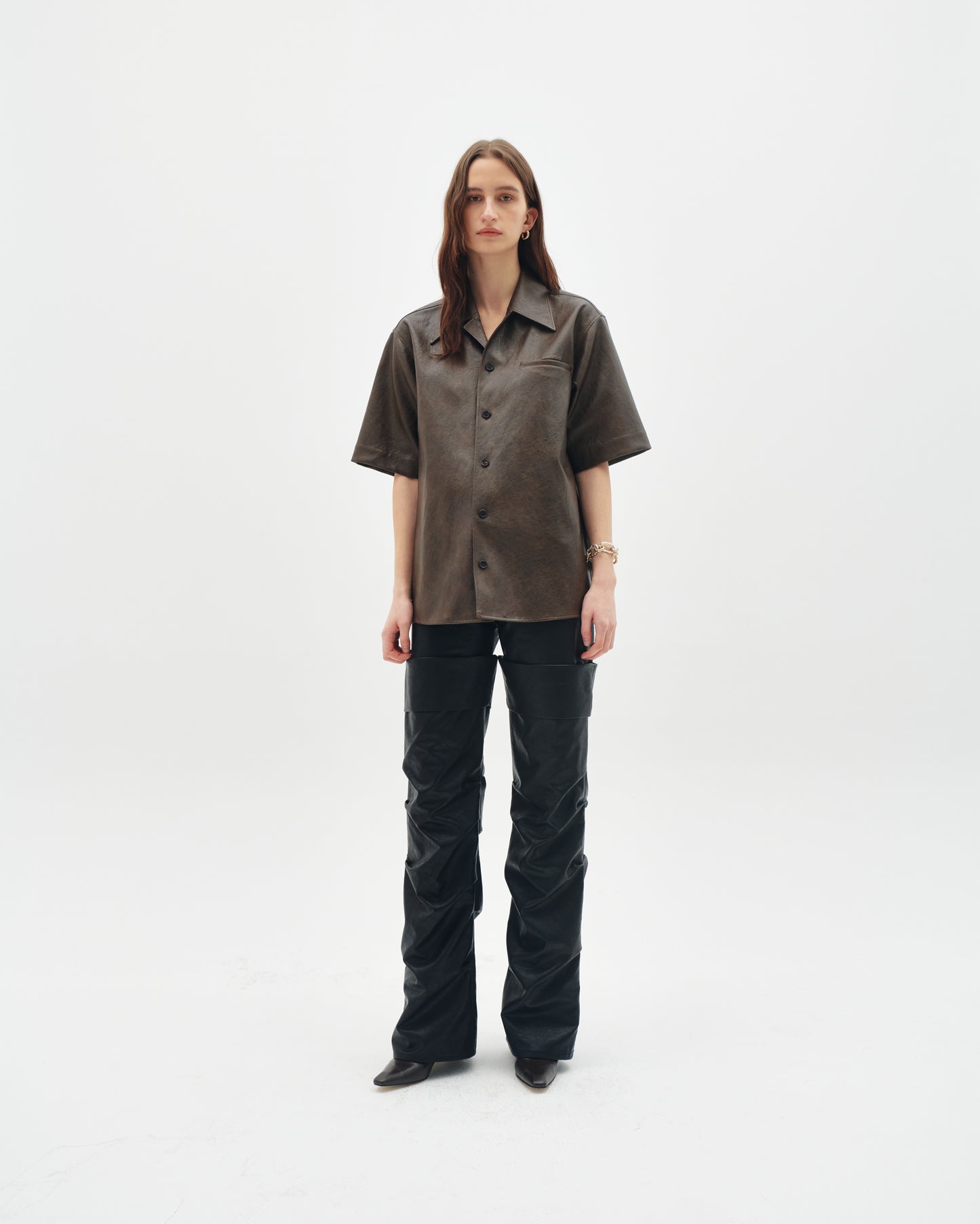 Faux leather pocket shirt