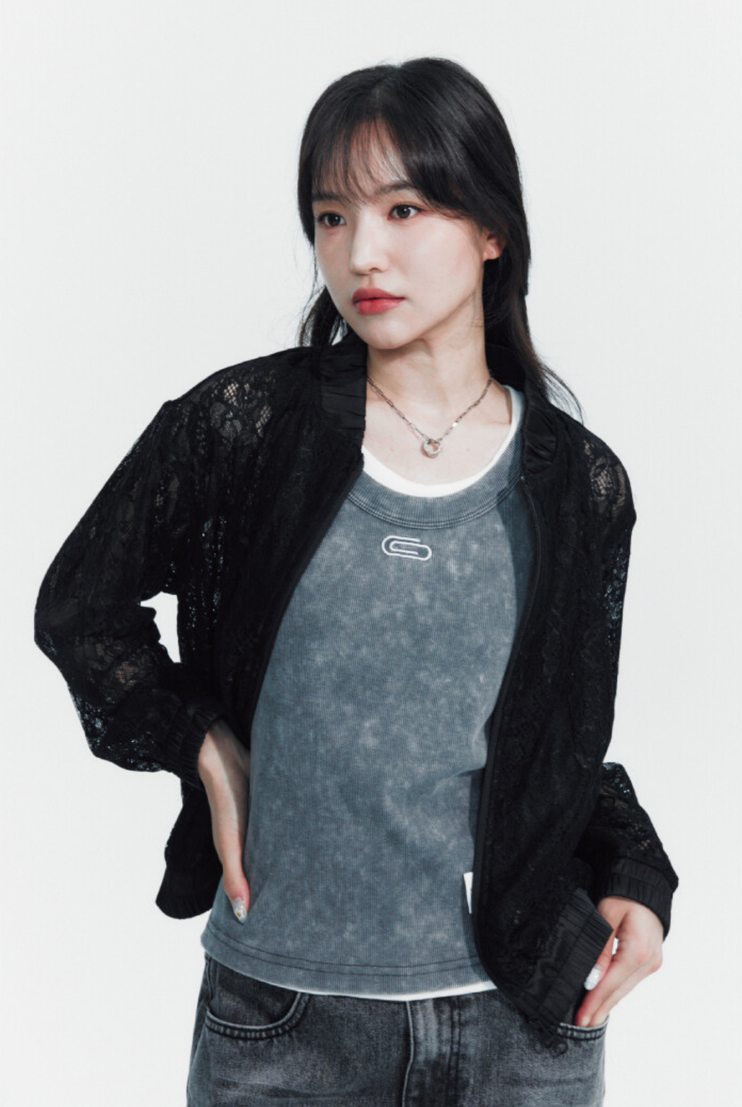 Sheer lace blouse jacket black