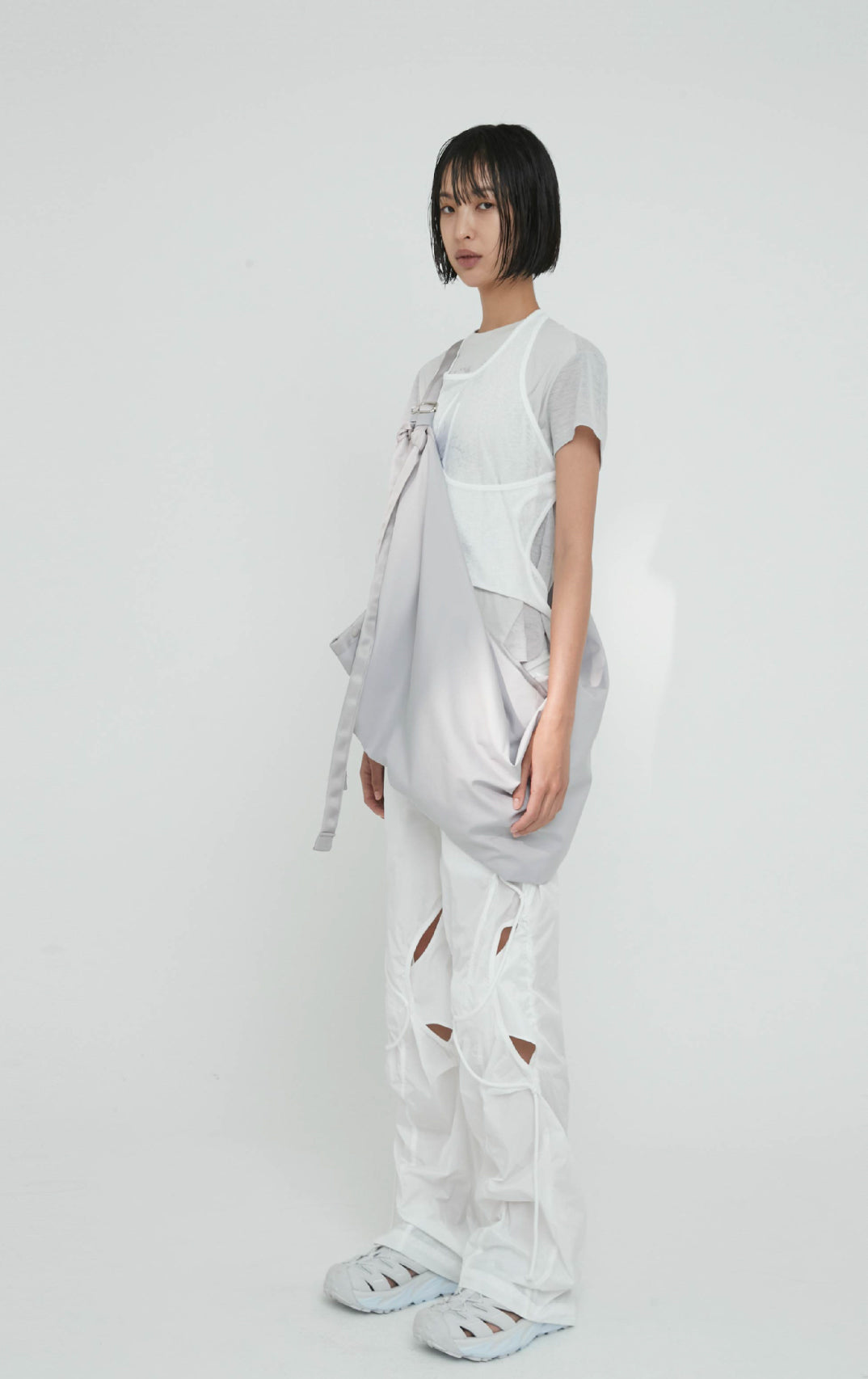 Open snap light pants white